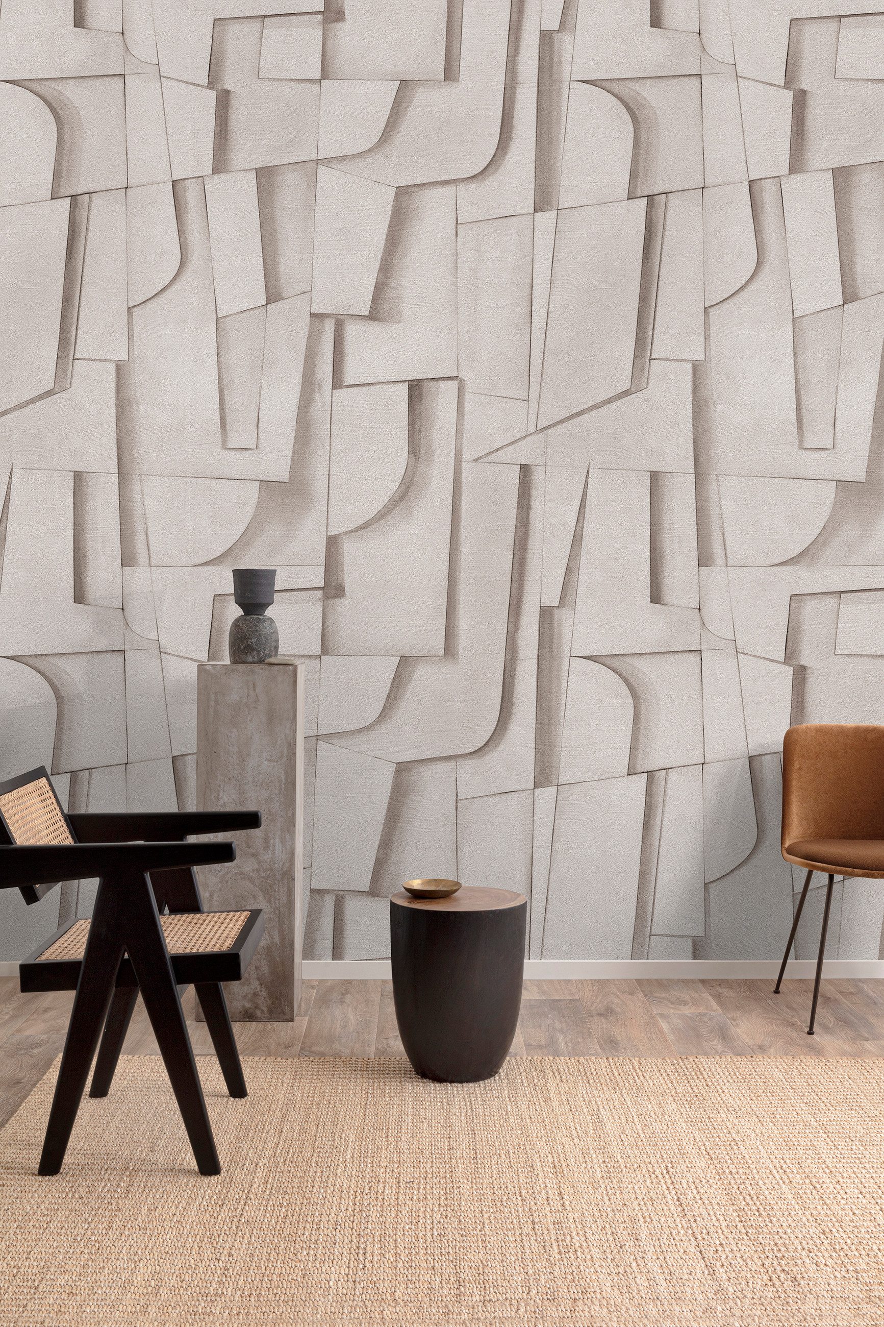 Rasch Fototapete Abstrakte Formen 3D beige - Roomblush Figura RB471 - 2,80m x 1,50m, glatt, 3D, Schichten, Relief, (1 Rolle, 1 St), Abstrakt und geschichtet 3D