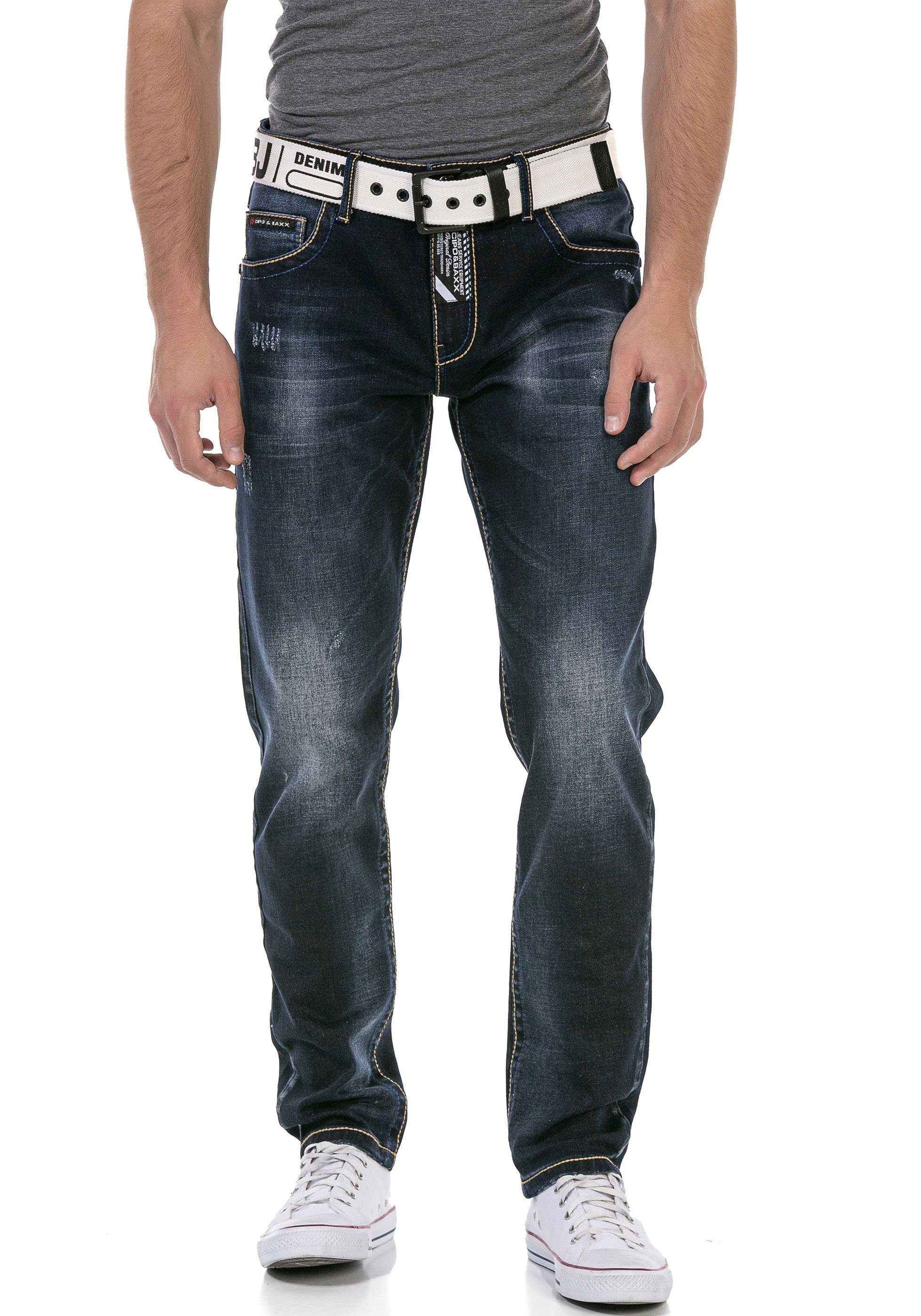 Baxx Cipo mit darkblue Regular-fit-Jeans Waschung & markanter