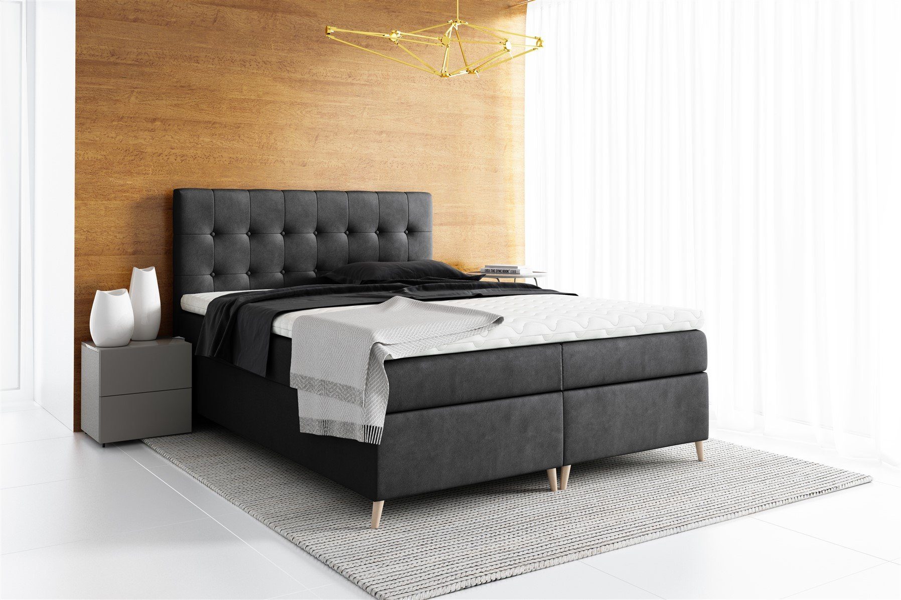 Fun Möbel Boxbett Schlafzimmerbett GABIN in Stoff Jasmine (inkl. Bettkästen, inkl. Kaltschaumtopper)