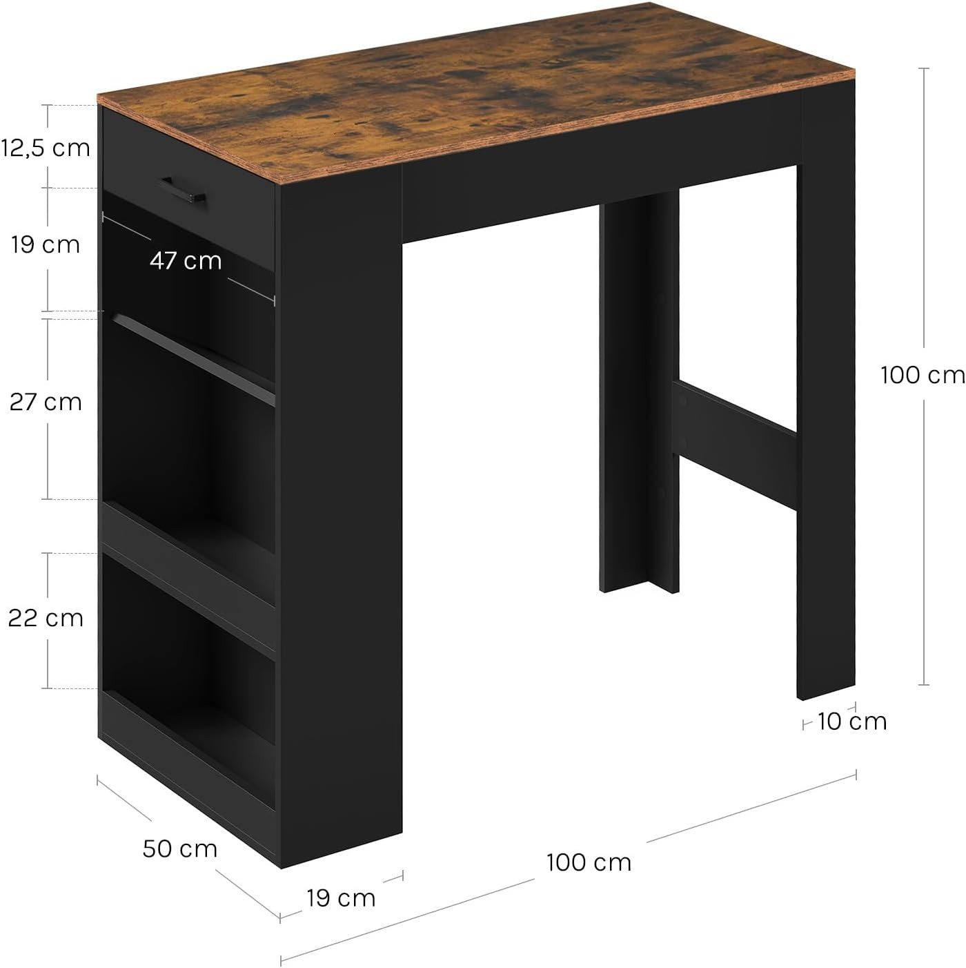 Woltu Bartisch, mit 1 Schublade & 3 Ablagen, Stehtisch mit Weinregal, Bistrotisch
