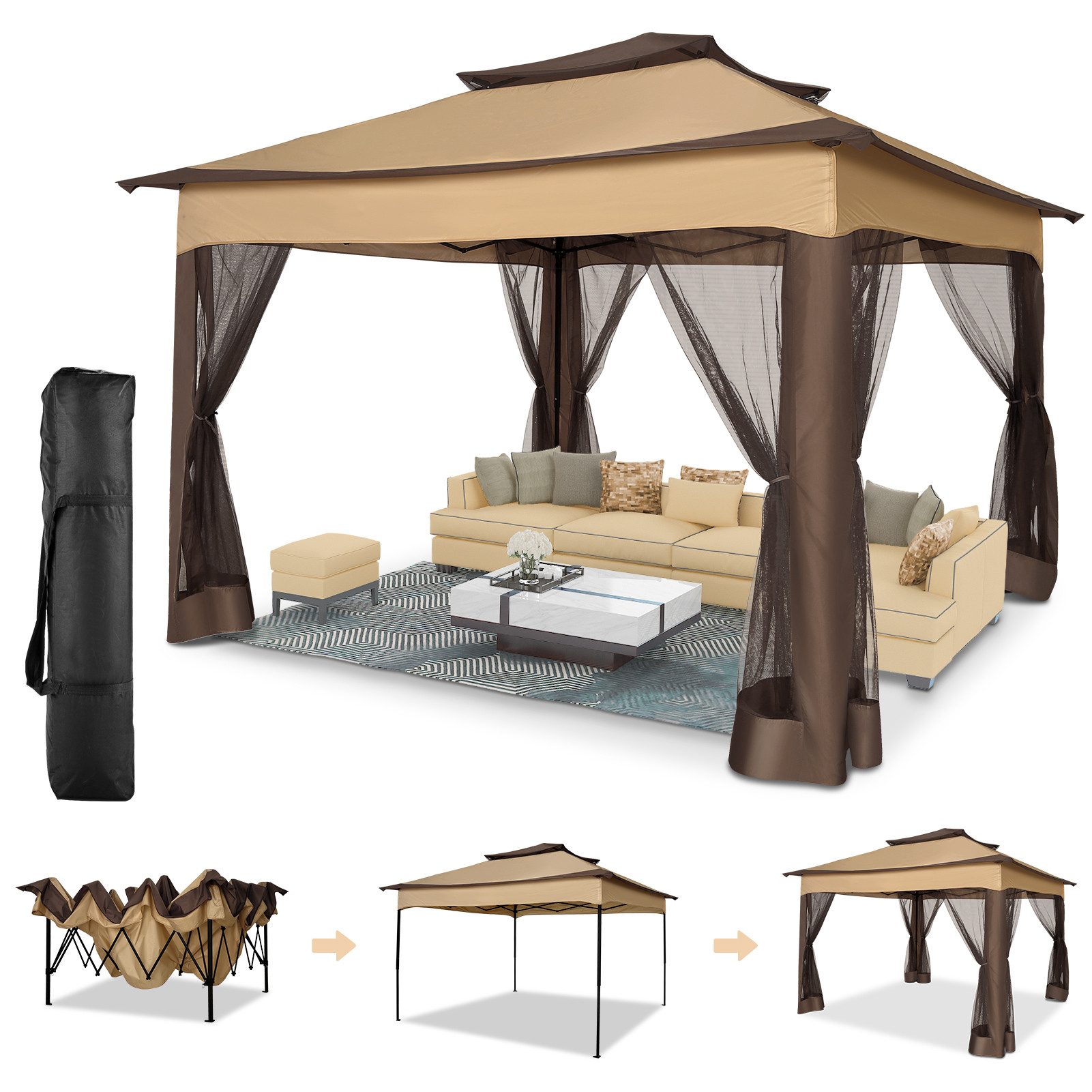 LUCKZON Pavillon 3*3 m Faltbar Gartenzelt günstig online kaufen