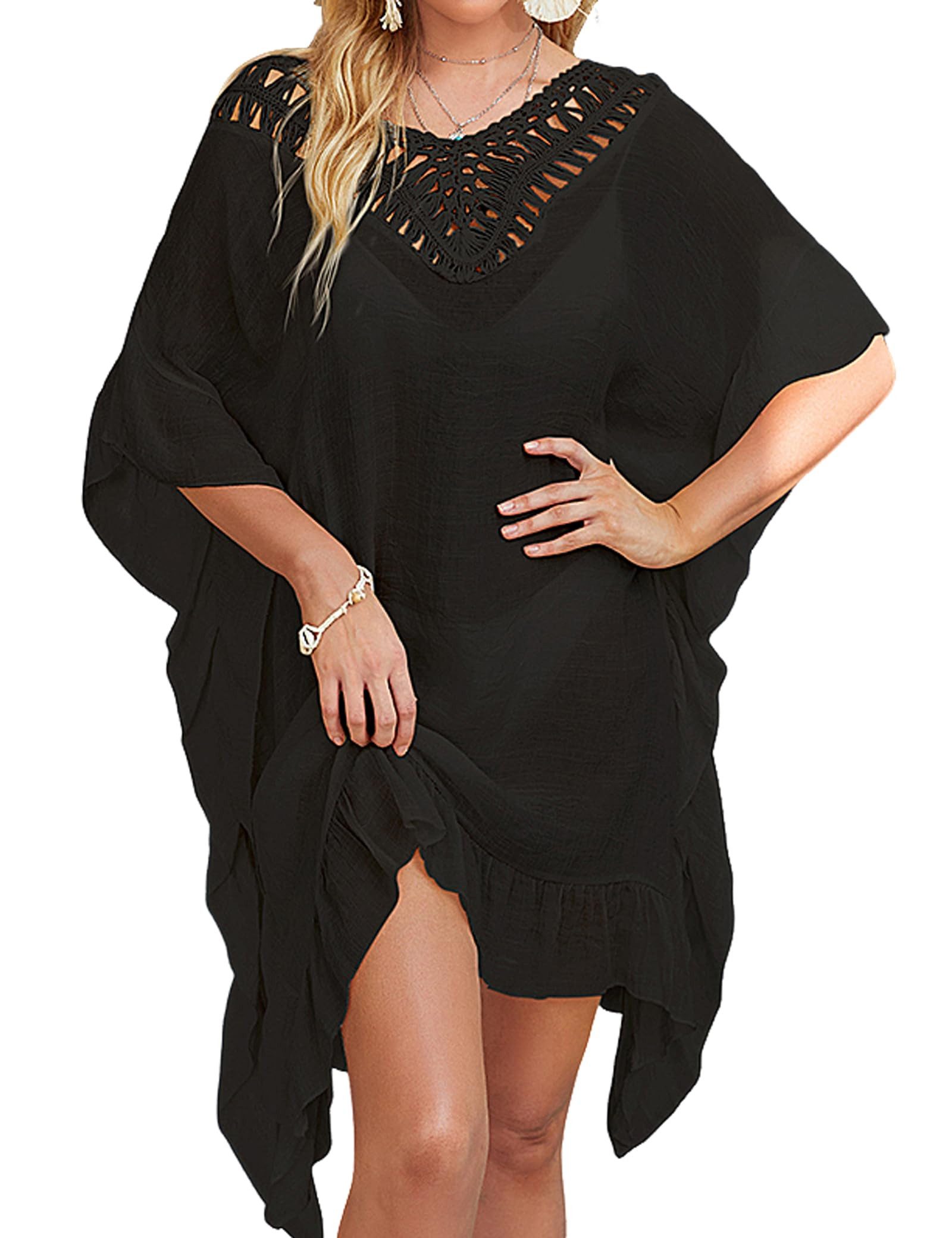 MOPUEA Blusenkleid Strand-Tunika für Damen, Bikini-Überwurf Strandkleid, Strandponcho (Set, 1-tlg., Modisch kombinierbar für viele Anlässe) Bequemer Schnitt mit stilvollem Rückenausschnitt