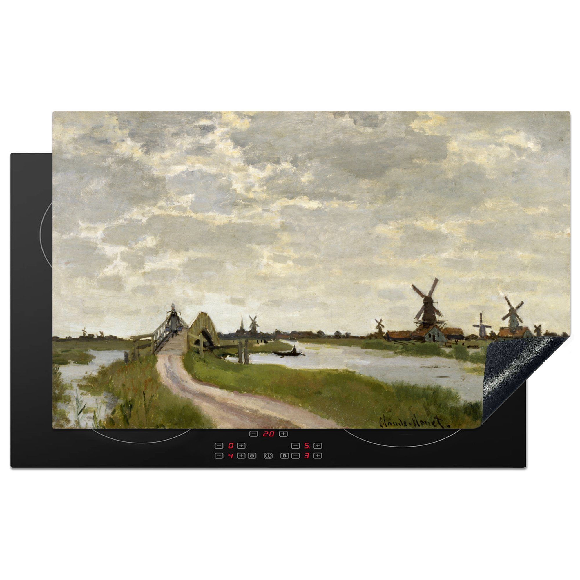 MuchoWow Herdblende-/Abdeckplatte Windmühlen in Haaldersbroek, Zaandam - Gemälde von Claude Monet, Vinyl, (1 tlg), 83x51 cm, Ceranfeldabdeckung, Arbeitsplatte für küche