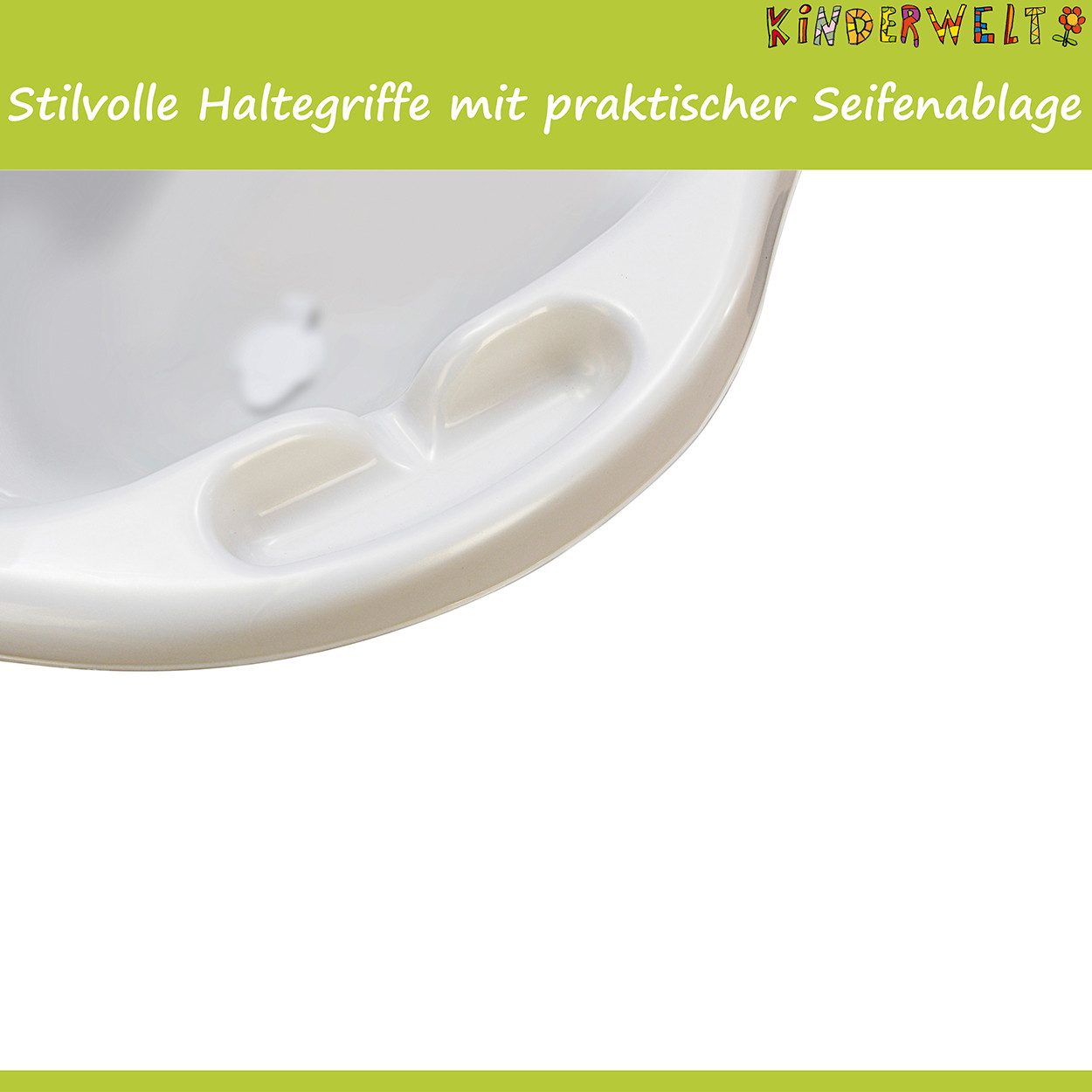 KiNDERWELT Babybadewanne Babywanne XXL 100 cm Funny Farm weiß Ablaufstöpsel, mit Ablaufstöpsel