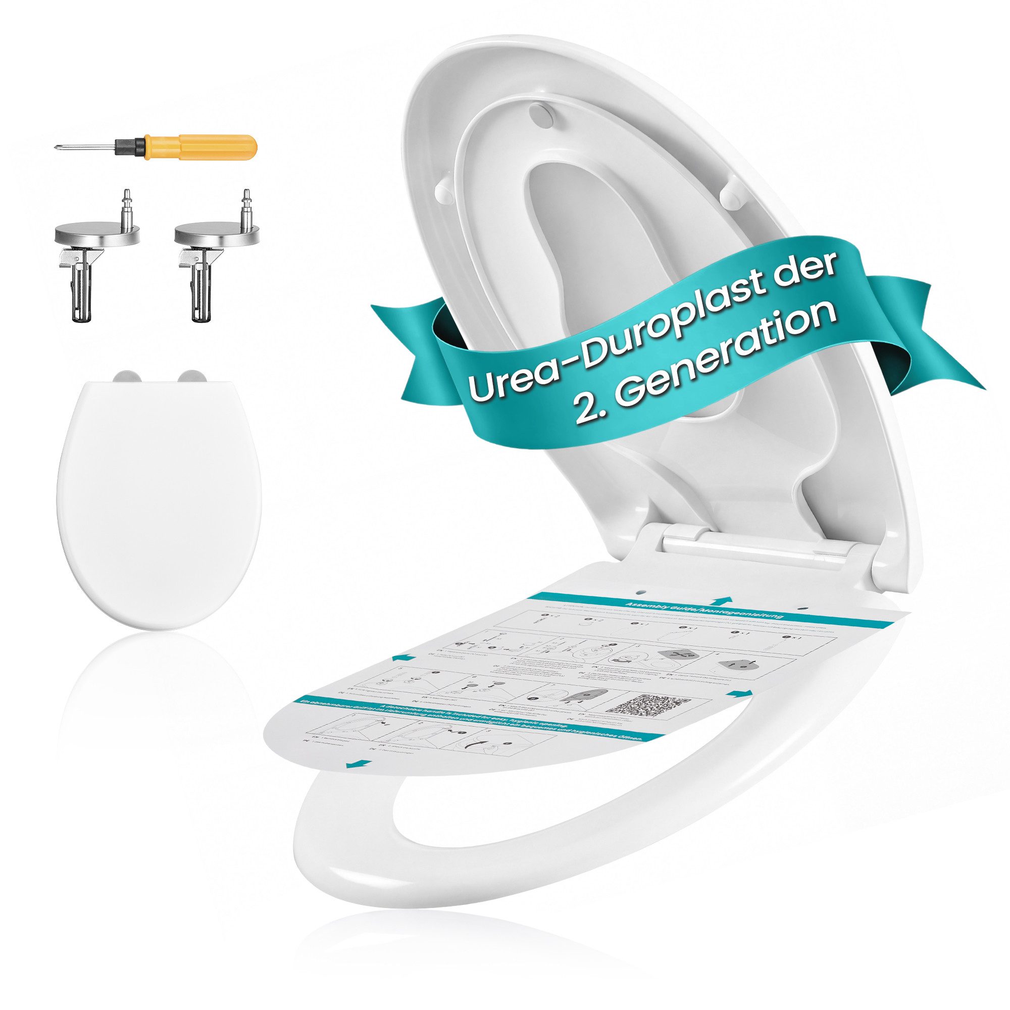 SONGMICS WC-Sitz Urea-Duroplast, belastbar mit 300 kg, O-Form D-Form, WC-Sitz O-Form, Absenkautomatik, abnehmbarer Toilettendeckel