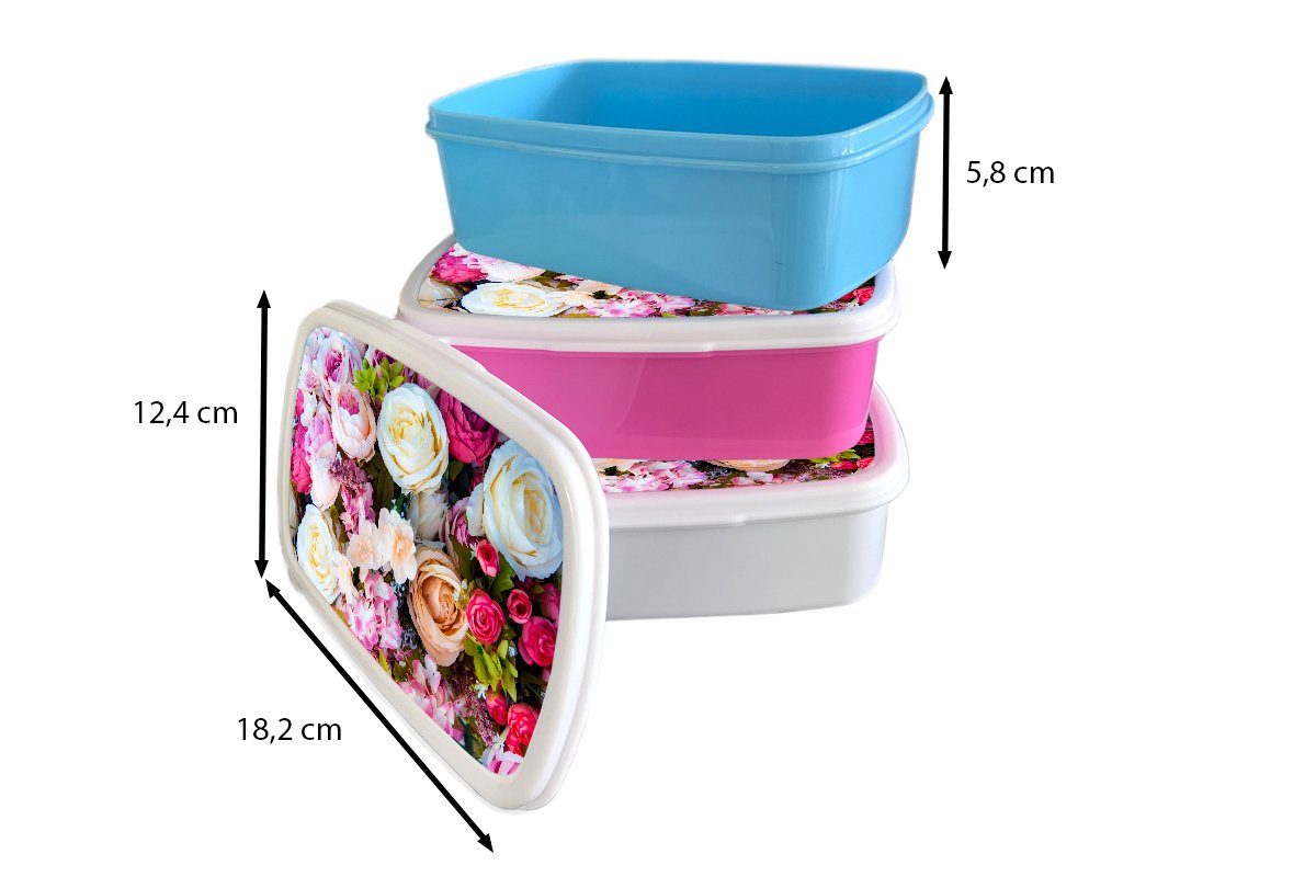 für Mädchen Jungs Lunchbox Weiß Kinder (2-tlg), Rosen Kunststoff, Brotdose, und MuchoWow und Erwachsene, für - - Rosa, Brotbox