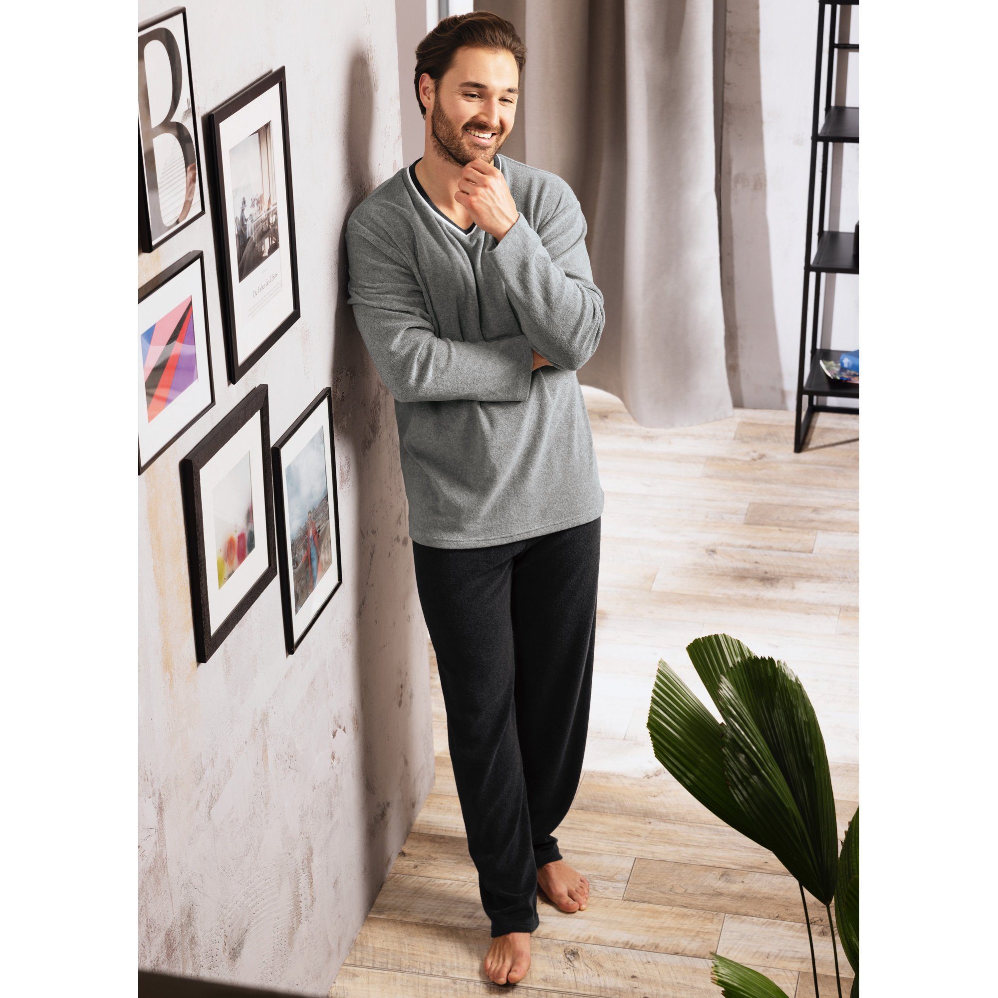 REDBEST Pyjama Herren-Schlafanzug Frottee Uni