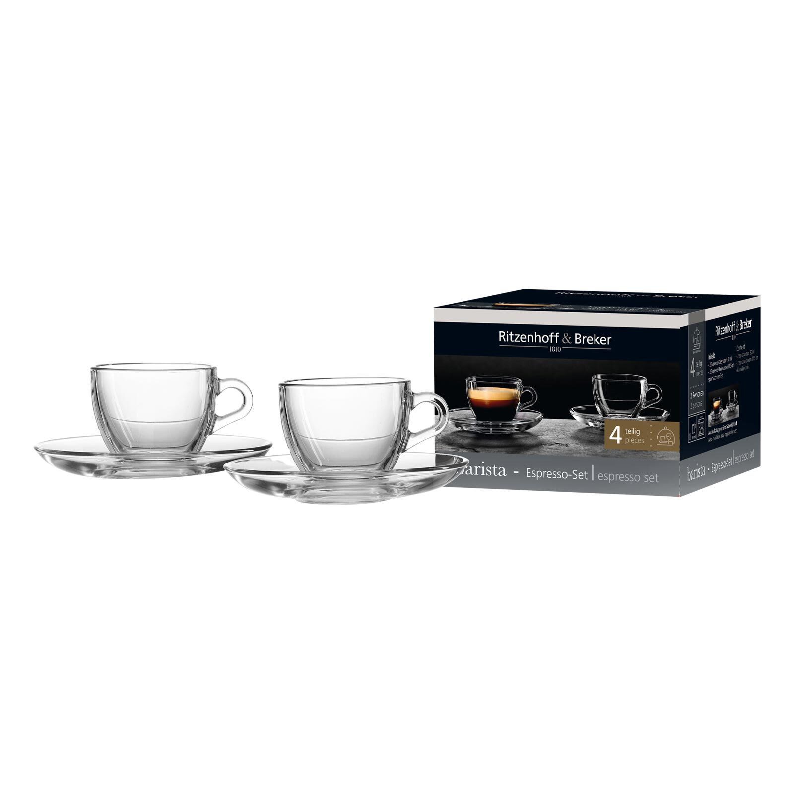 Ritzenhoff & Breker Espressotasse Barista Espresso-Set 80 ml 2er Set, 4-tlg., Glas