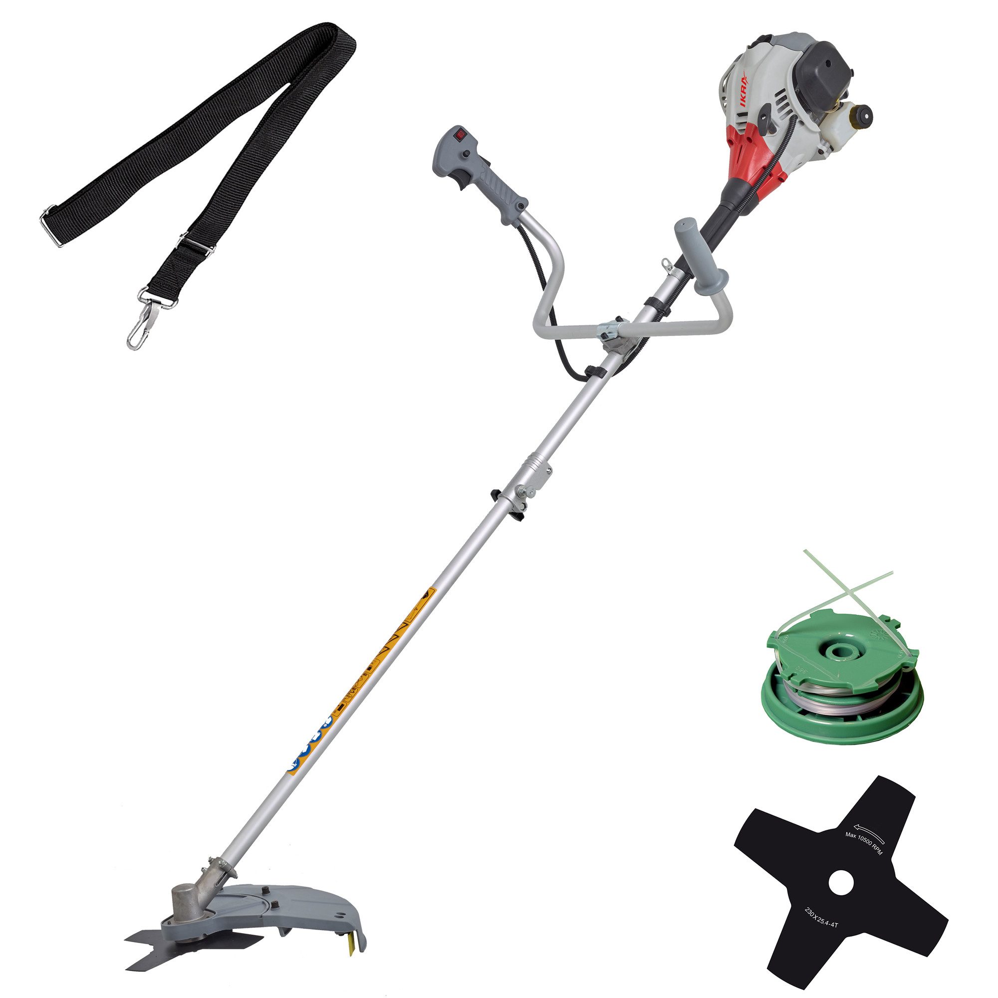 ikra GmbH Benzin-Freischneider IBF 25-1, 23 cm Arbeitsbreite Messer, 43 cm Arbeitsbreite Faden, inkl. Fadenspule, 4-Zahn-Messer & Schultergurt