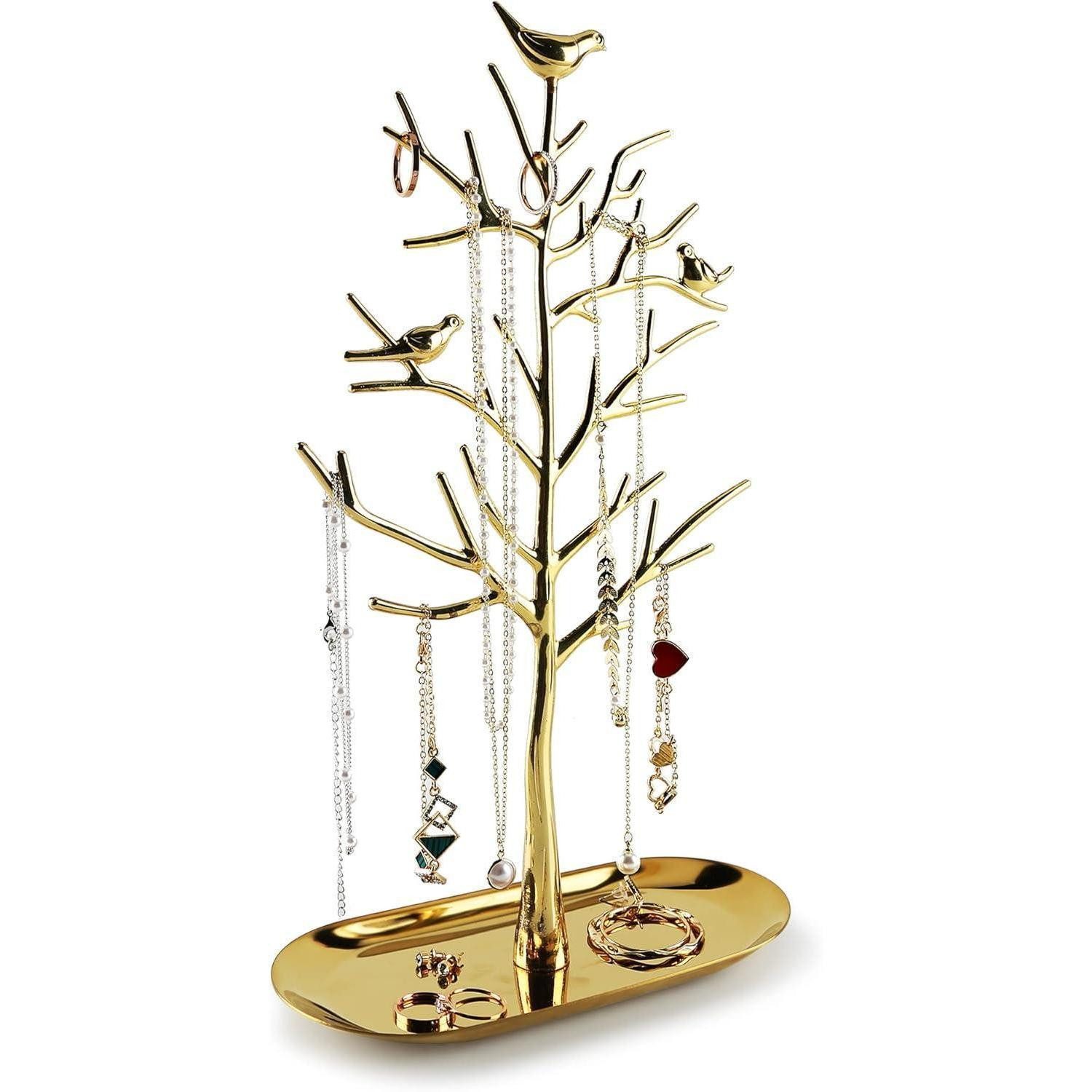 LuxusKollektion Schmuck Etagere Baum Schmuckständer mit Metalltablett für Ringe Ohrringe Halsketten