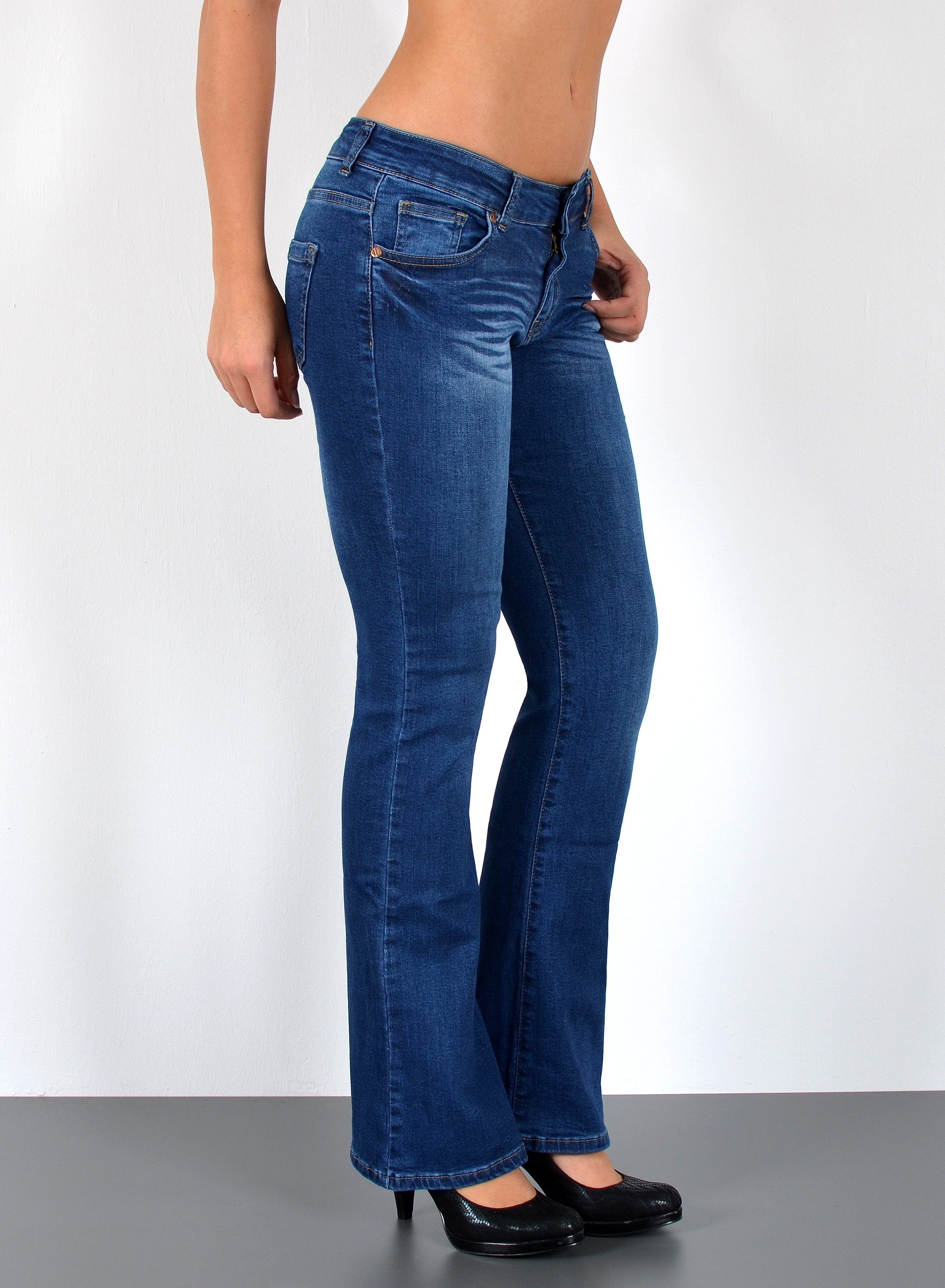ESRA Bootcut-Jeans Schlaghose Damen Bootcut Jeans Stretch Hose mit niedrige günstig online kaufen