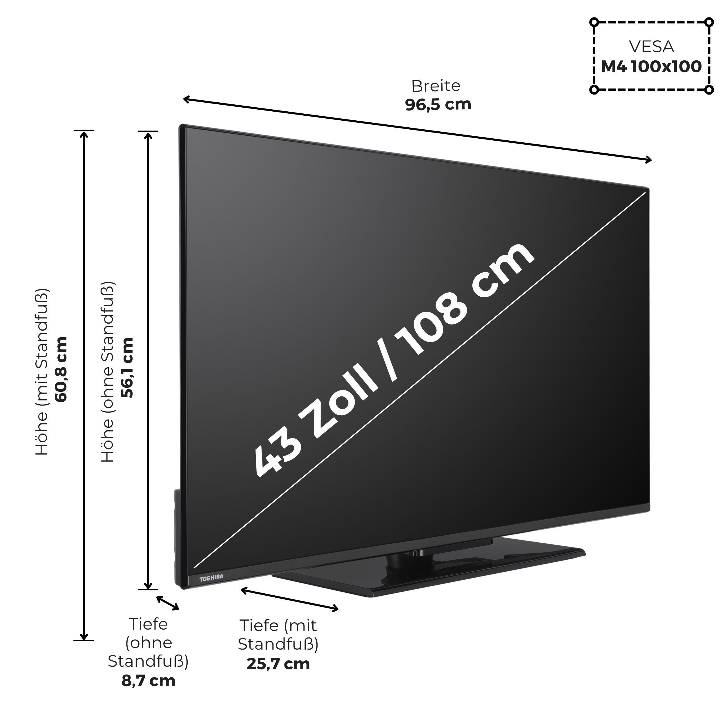 Toshiba 43LV3F63DA LCD-LED Fernseher (108 cm/43 Zoll, Full HD, VIDAA Smart TV, HDR, Triple-Tuner, VIDAA, Bluetooth, Alexa-fähig)