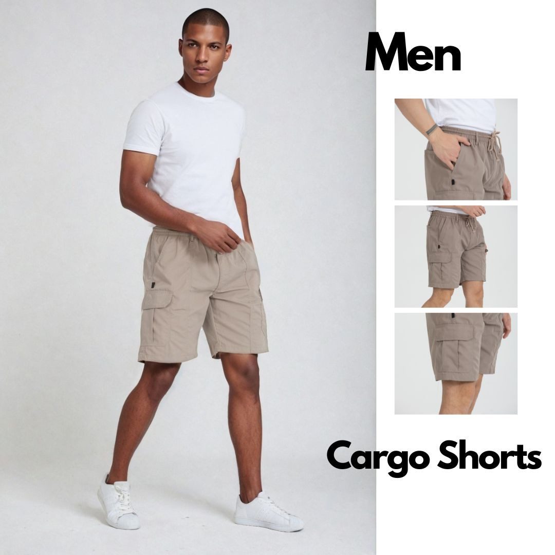 Kendindza Collection Cargoshorts Bermuda Herren Kurze Cargo Hose Schlupfhose Stretch Gummibund kurze hose Herren Cargoshorts Herren Sommer Stretch Gummibund