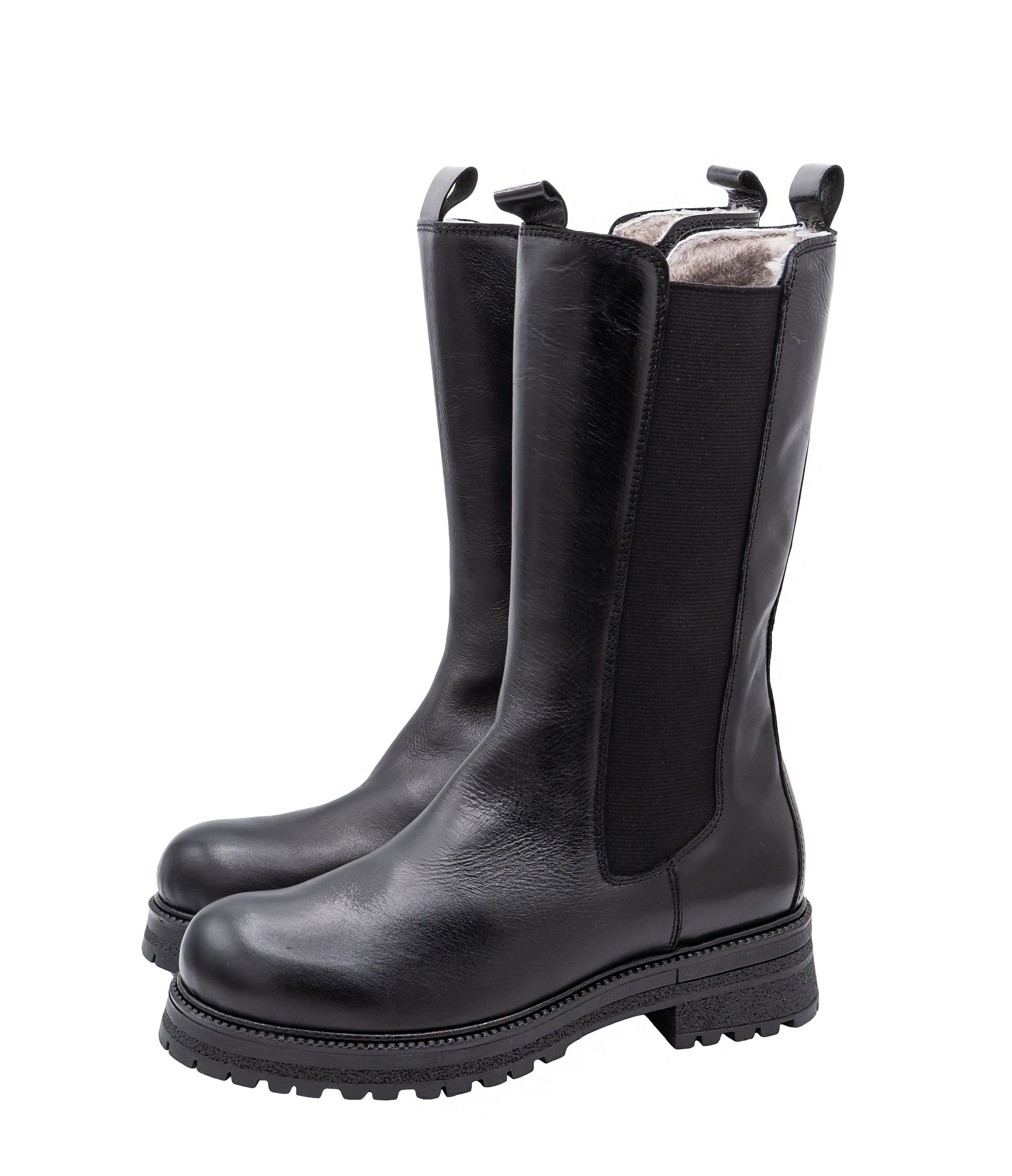 Momino Momino Сапоги 4326 Damen Winterstiefel Lammfell Leder Schwarz Schnürstiefelette
