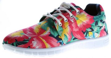 Scandi Damen Sneaker Halb Schuhe leicht flexibel bunt Schnürschuh Leinenschuhe Blumen Muster Bunt