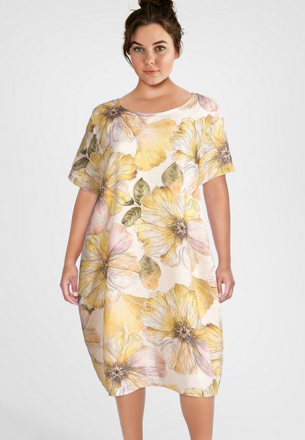 PEKIVESSA Sommerkleid Leinenkleid in O-Form kurzarm mit Blumenmuster und Ta günstig online kaufen