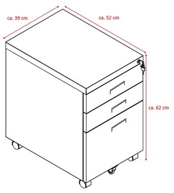 Jet-Line Rollcontainer Büro Rollcontainer 3 Schubladen Hängeregistratur a