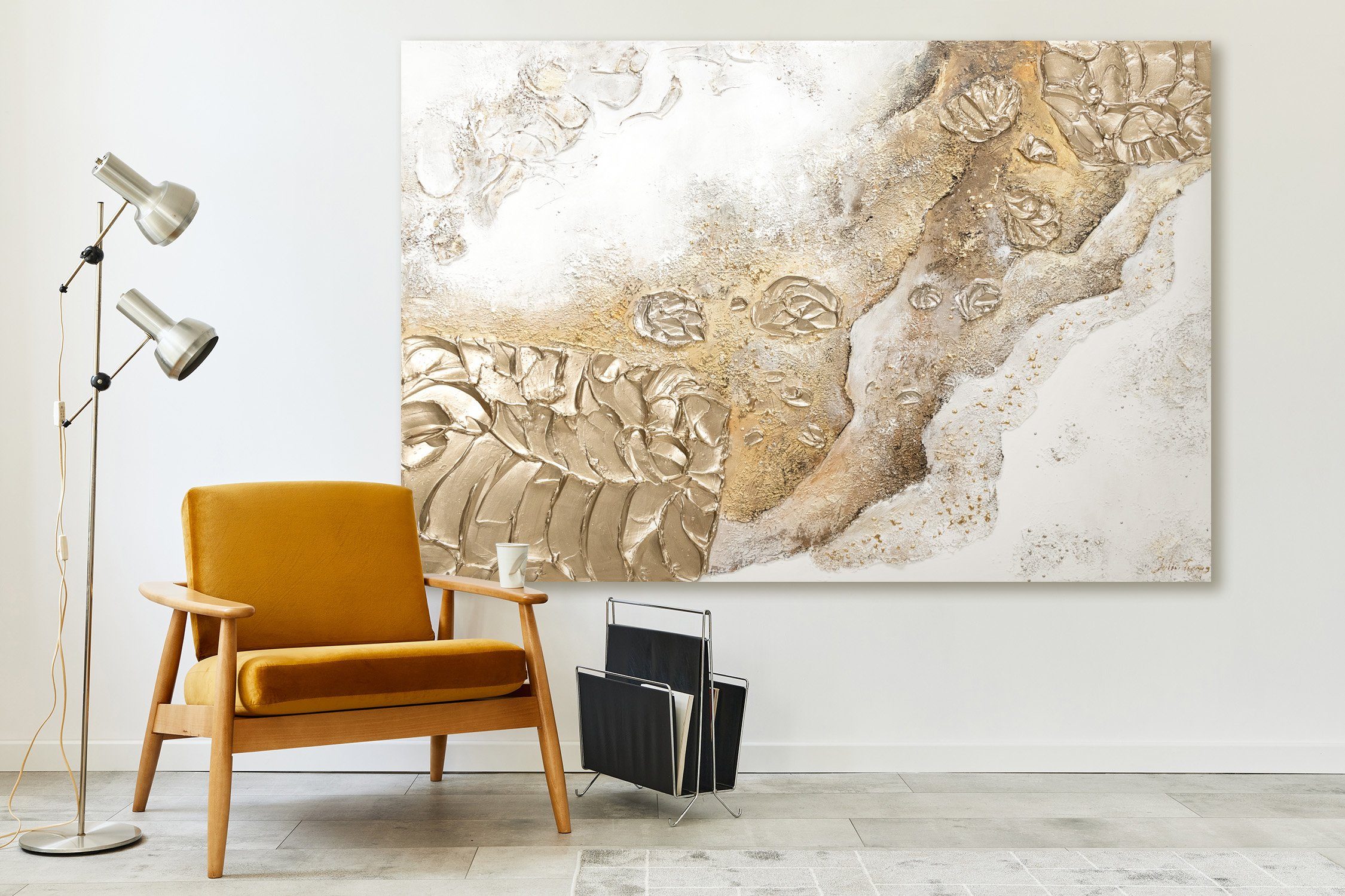 YS-Art Gemälde Epoche, Abstraktion, Abstraktes Leinwand mit Bild Struktur Handgemalt Gold in auf