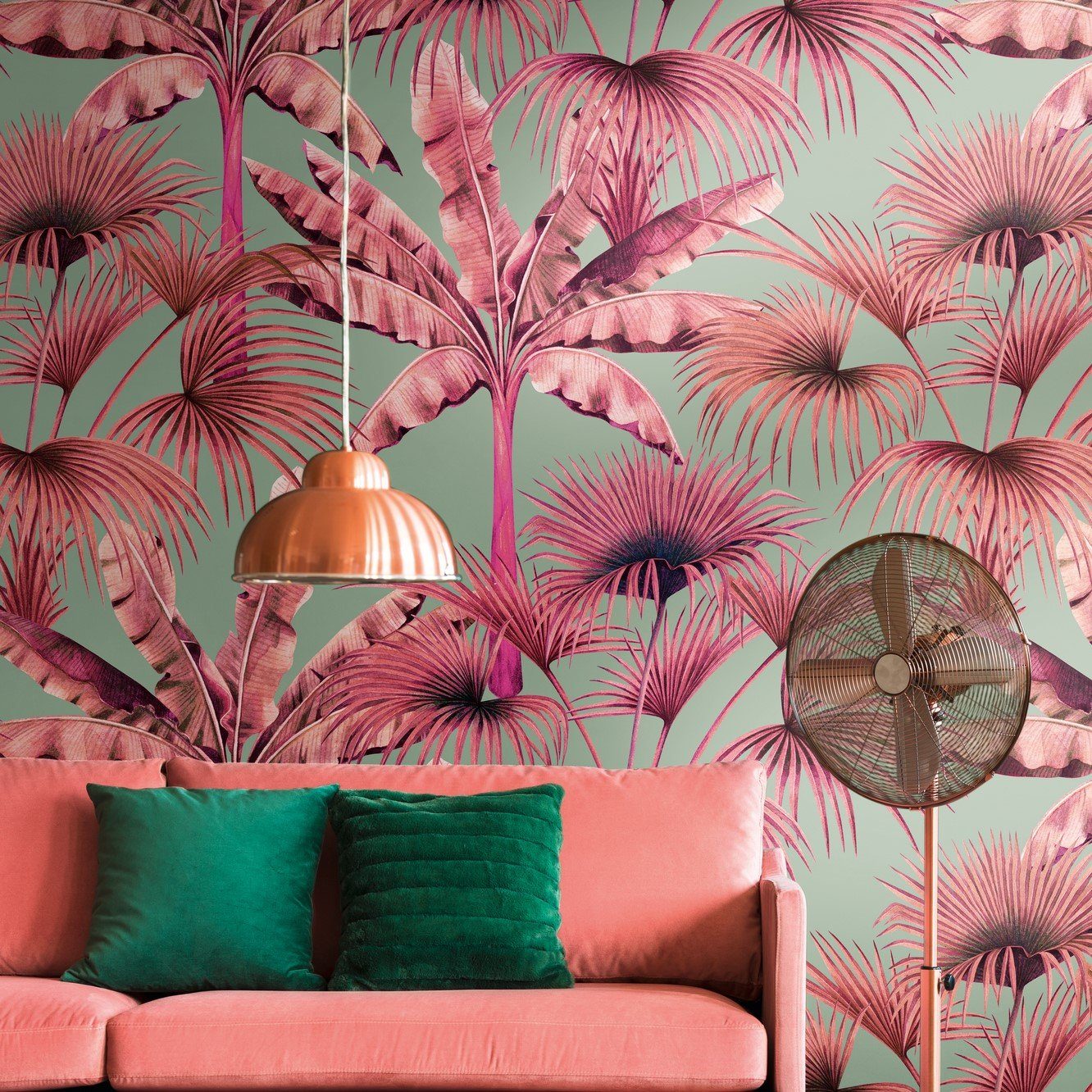 A.S. Creation Fototapete Palmenblätter 1,59 m x 2,8 m Pink-Grün FSC® günstig online kaufen