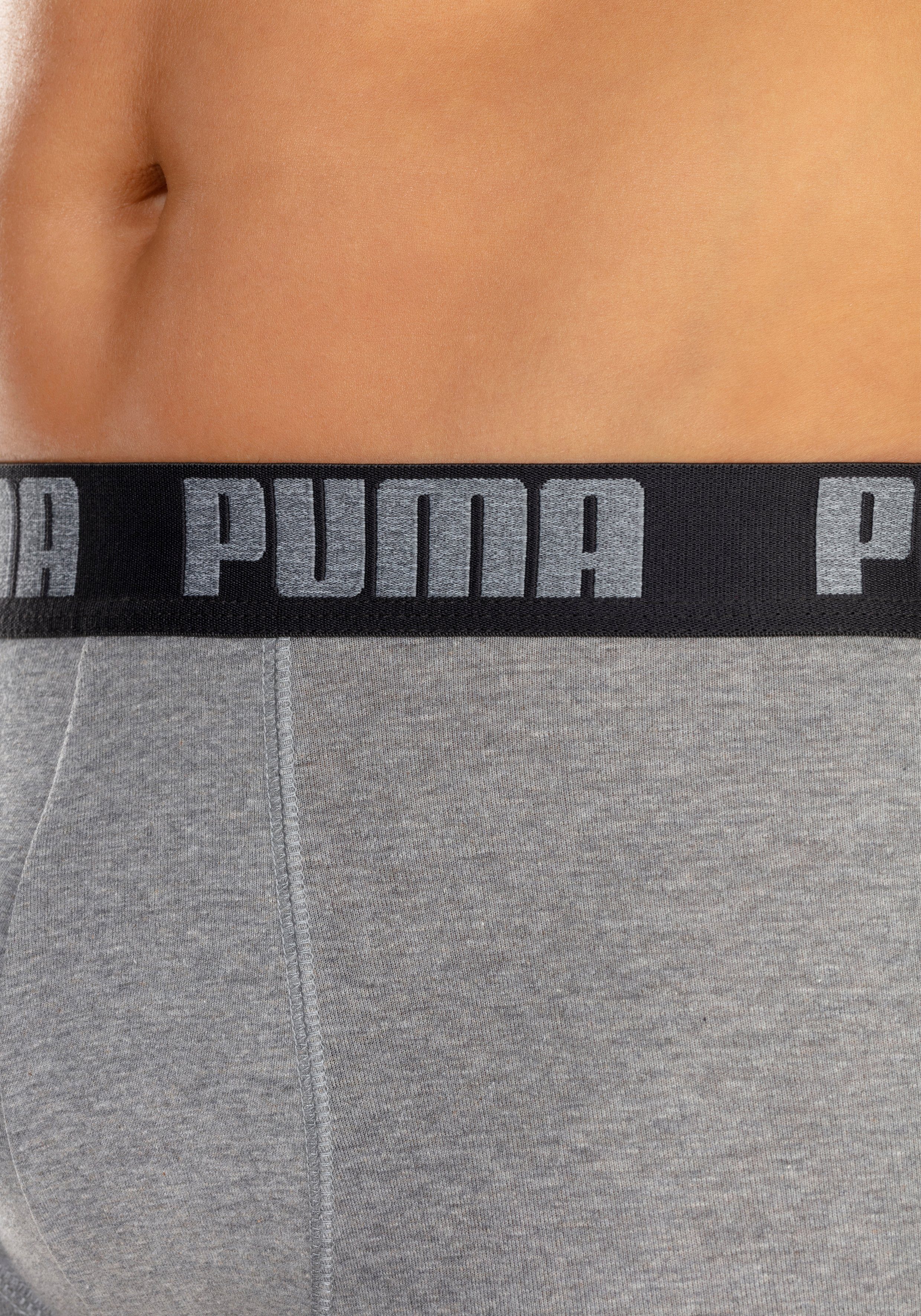 grau-meliert, weiß breitem mit Boxer PUMA schwarz, Logo-Webbund (Packung, schwarz, 2-St)