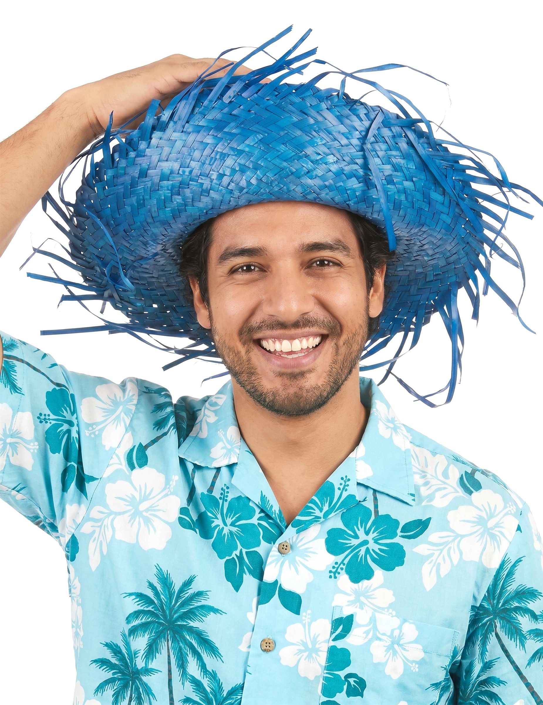 JADEO Kostüm Strohhut Partyhut für Erwachsene blau