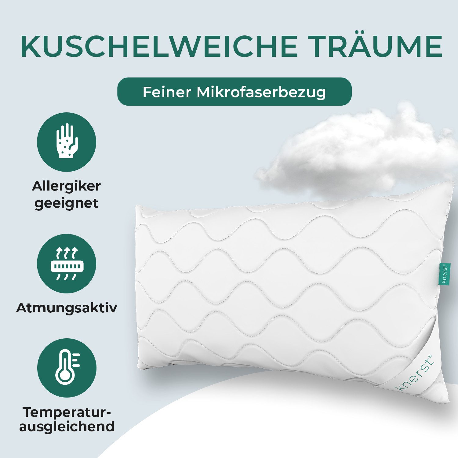 KNERST Kopfkissen Microfaser KomfortFlex 95°C waschbar, Füllung: 100% Polyester, Seitenschläfer, Bauchschläfer, Rückenschläfer, Microfaser-Kopfkissen KomfortFle – Bild 4 von 5