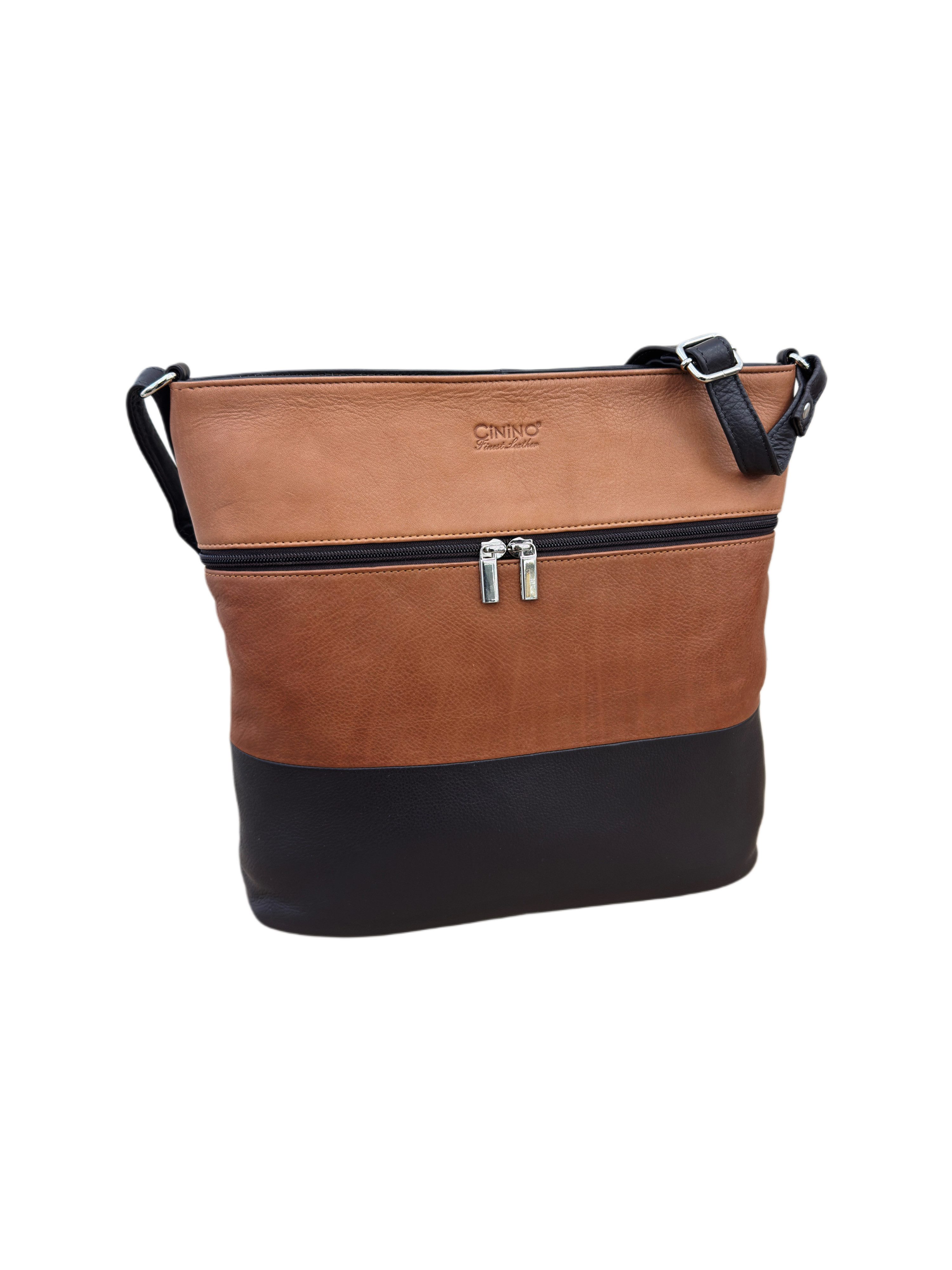 Cinino Handtasche C6102, Damen Umhängetasche Dreifarbig–Elegante Crossbody Bag aus Rindleder
