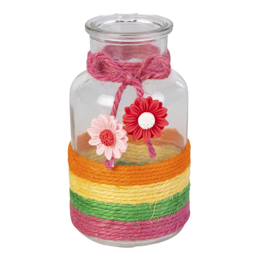 MICA Dekovase Vase in Flaschenform - bunte Streifen- Glas - ca. 6,5 x 12,5 cm