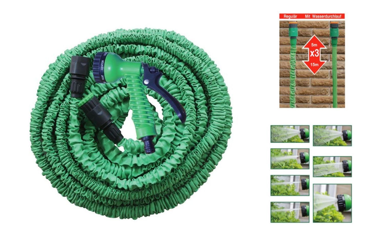 BURI Gartenschlauch Flexibler Gartenschlauch 15m Gartenbrause Wasserschlauch Flexischlauch