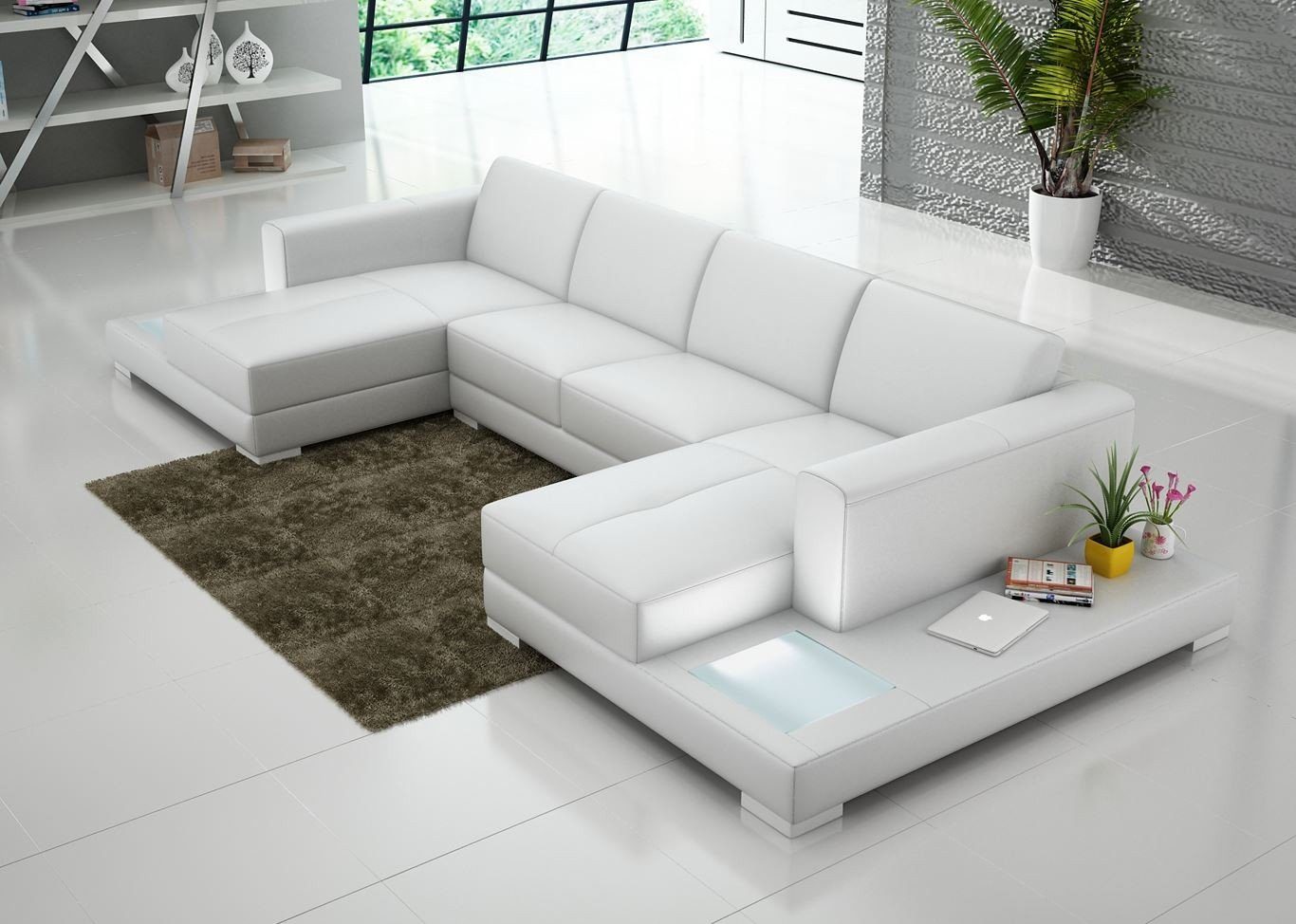 Couch Polster Leder Design Sofa U Couchen Ecksofa, Form Weiß Ecksofa JVmoebel Wohnlandschaft