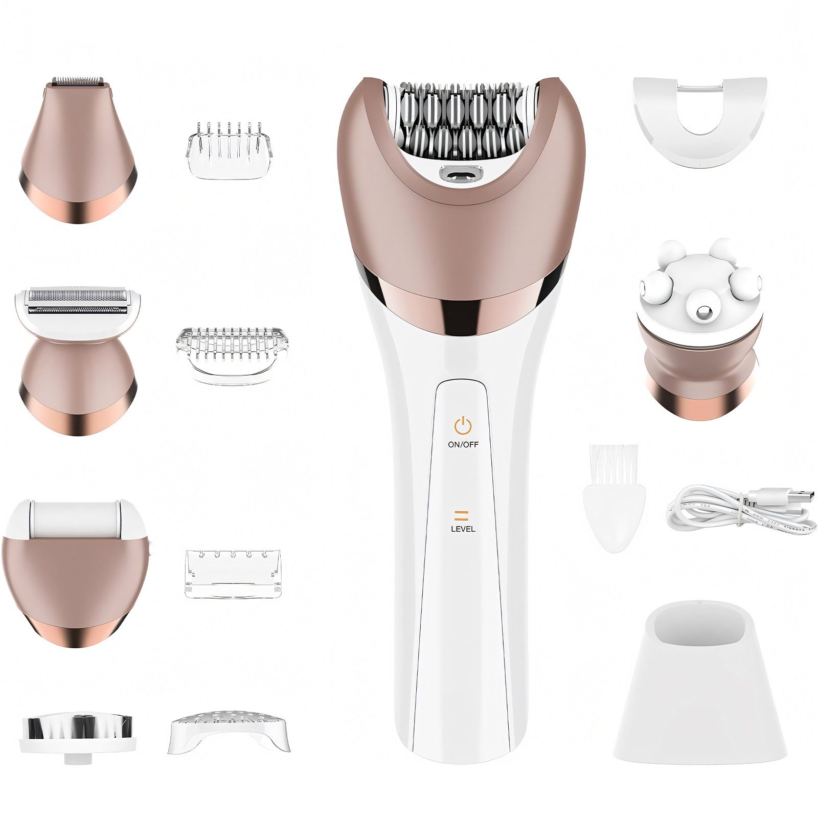 Yuede Epilierer 6 in 1 Haarentferner Damen Epilierer, Rasierer Frauen mit usb,Kabellos, Haarentfernungsgerät mit LED-Licht, IPX7 wasserdicht, Epilierer intimbereich, Gesichtsmassagegerät, Hornhautentferner