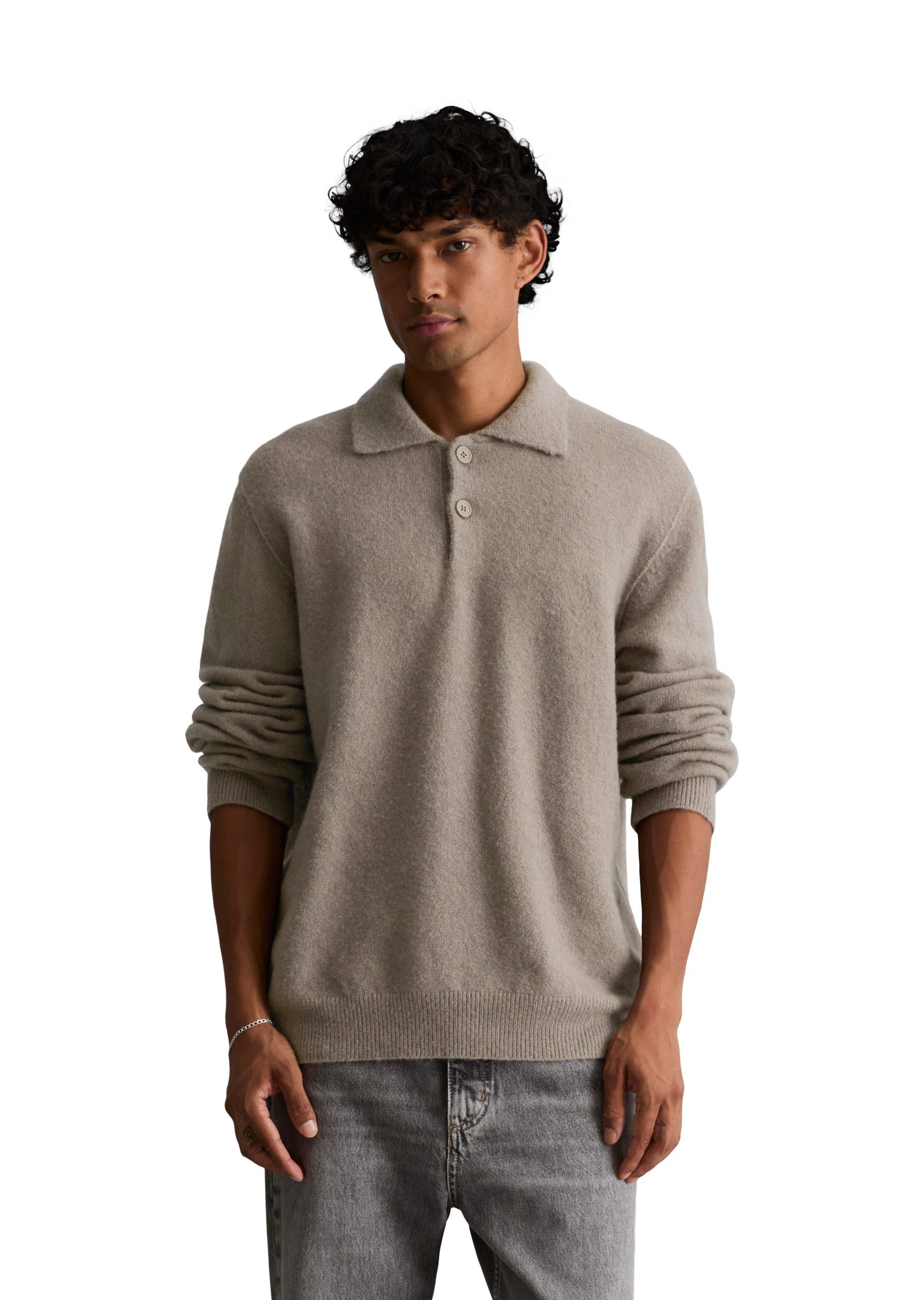 Marc O'Polo DENIM Langarm-Poloshirt aus weichem Schurwoll-Mix