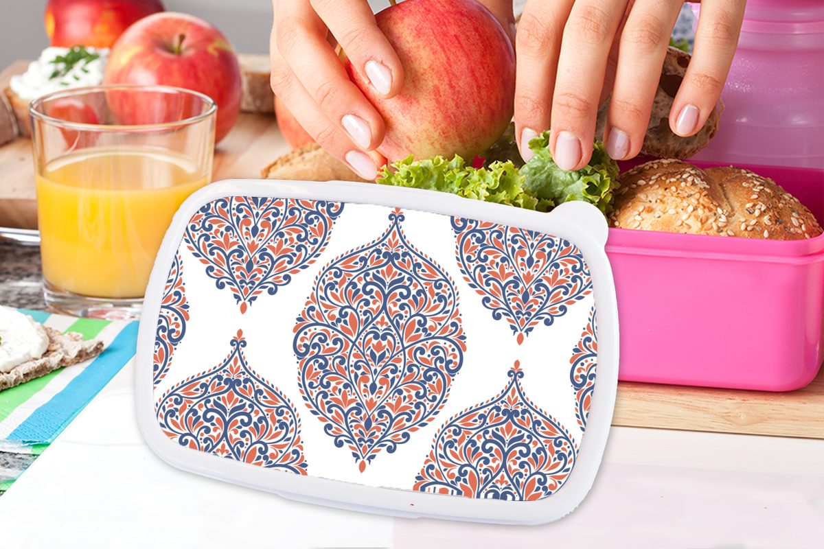 MuchoWow Lunchbox Muster - Brotdose Snackbox, Blau Brotbox Mädchen, (2-tlg), für Orange, Kunststoff Erwachsene, Kinder, Kunststoff, rosa 