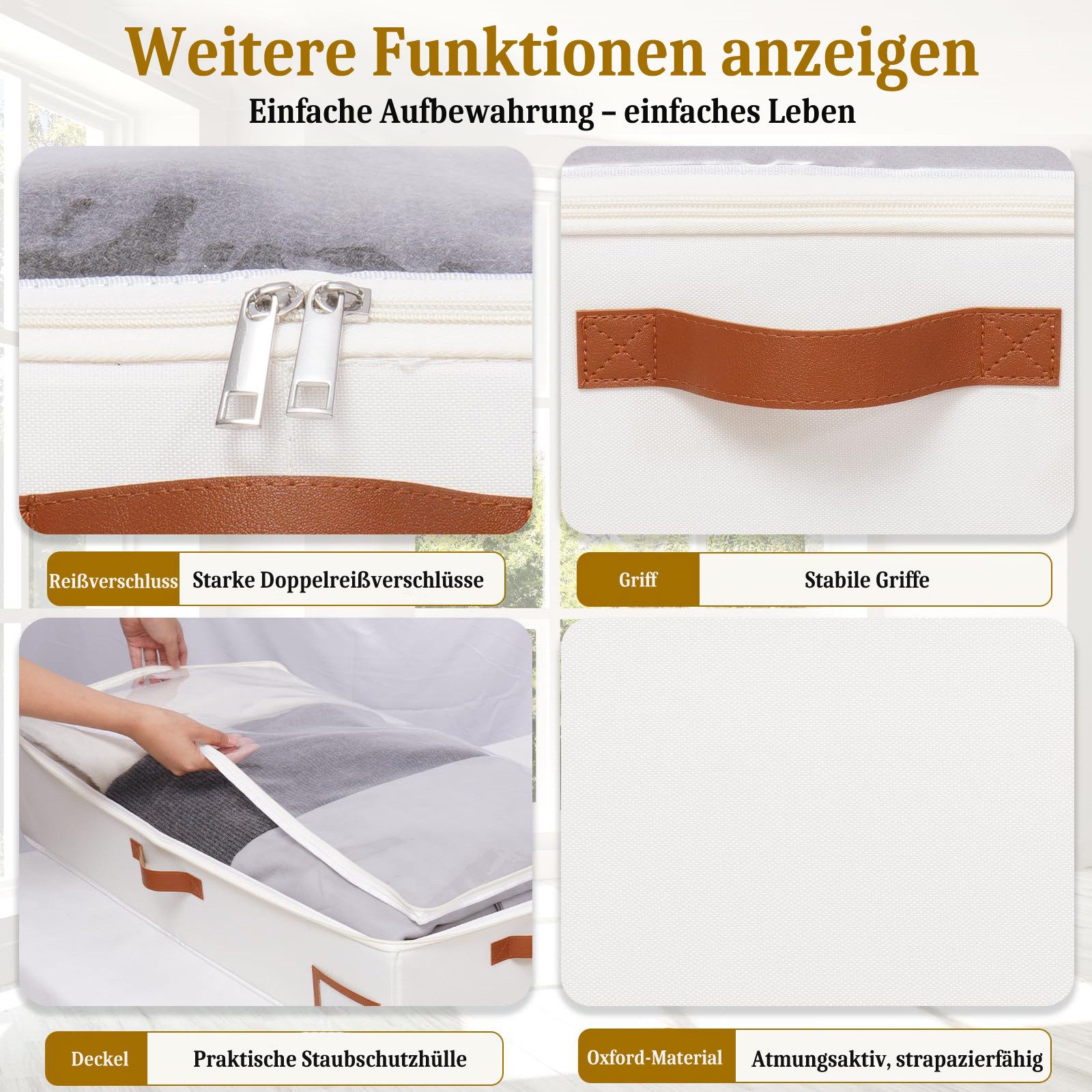 Minicloss Aufbewahrungsbox Faltbare Aufbewahrungsbox, 90-Liter-Unterbett-Aufbewahrungstasche (2 St), Kleideraufbewahrungstasche, große Haushalts-Aufbewahrungsbo – Bild 4 von 5