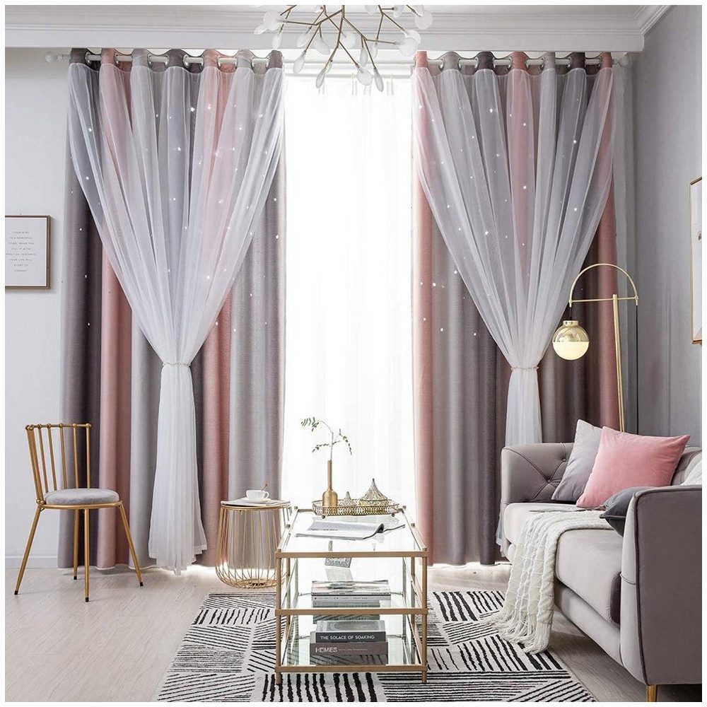 NUODWELL Verdunkelungsvorhang Glänzend Sterne Vorhänge, 2er Set Doppellagig günstig online kaufen