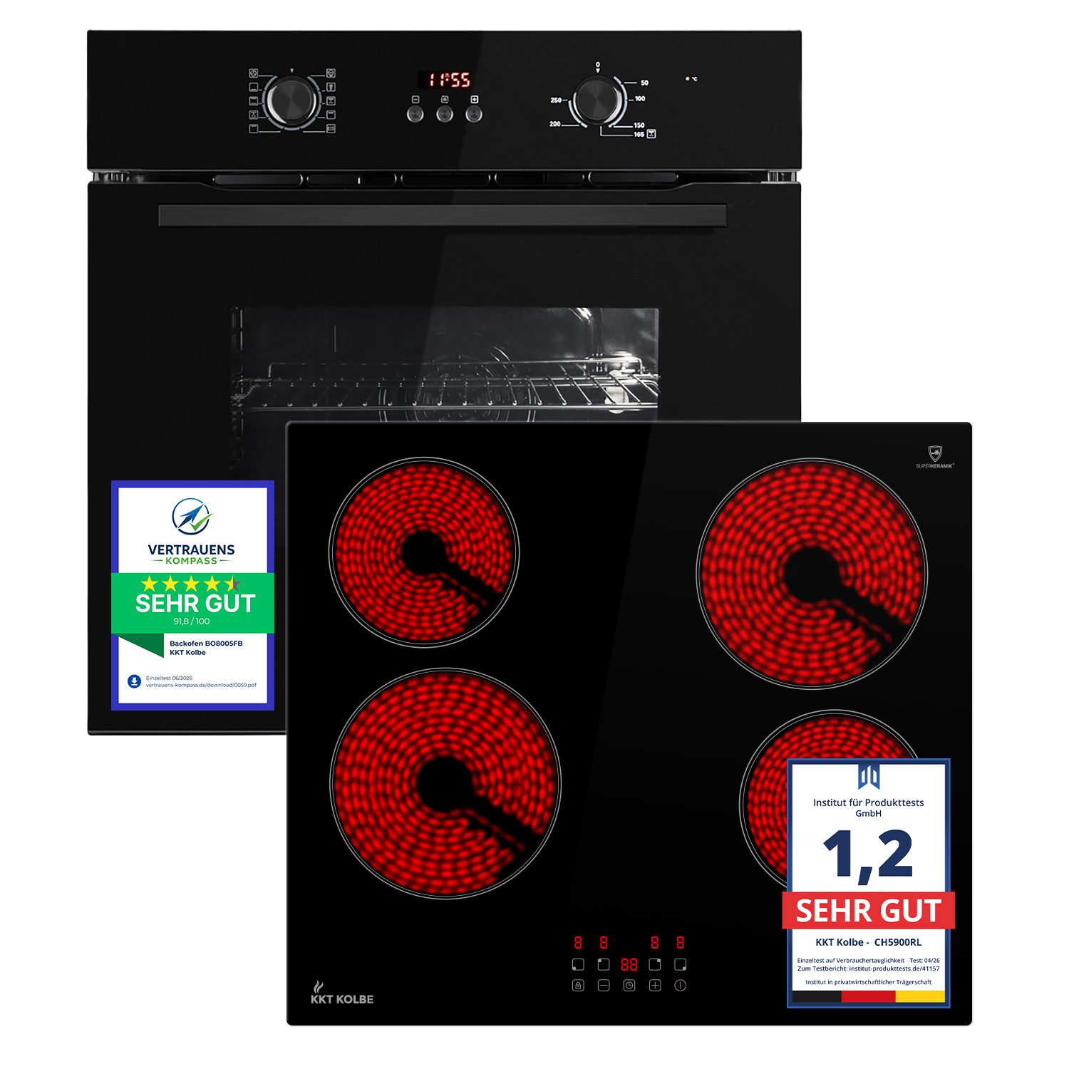 KKT KOLBE Backofen-Set Backofen und Kochfeld SET8005FBCH5900RL, Herdset / Heißluft / Einbauherd / Einbaubackofen / Dualzone