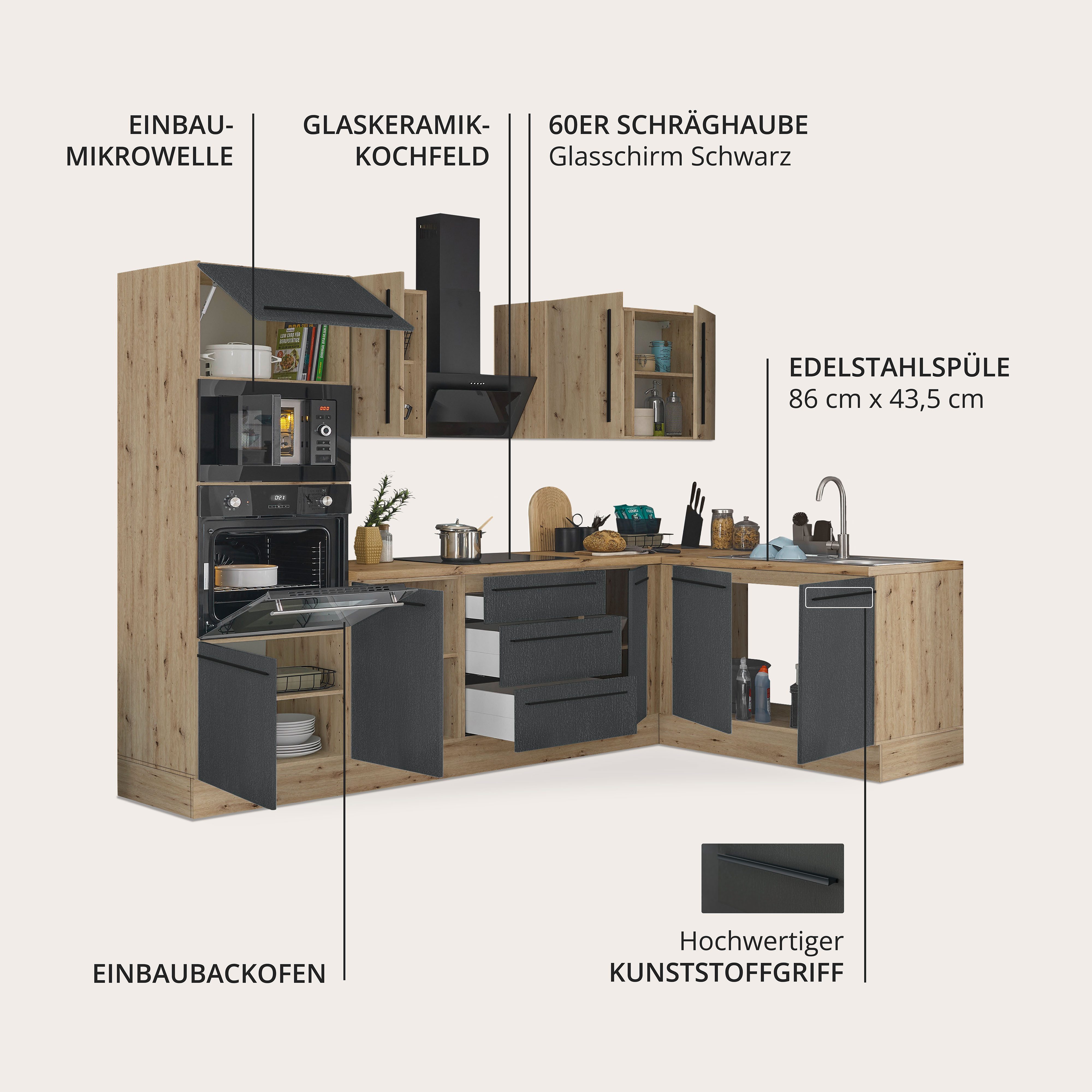KOCHSTATION Winkelküche Florida, Stellbreite 270x165 cm, wahlweise mit E-Geräten, mit Softclose für Türen und Schubkästen