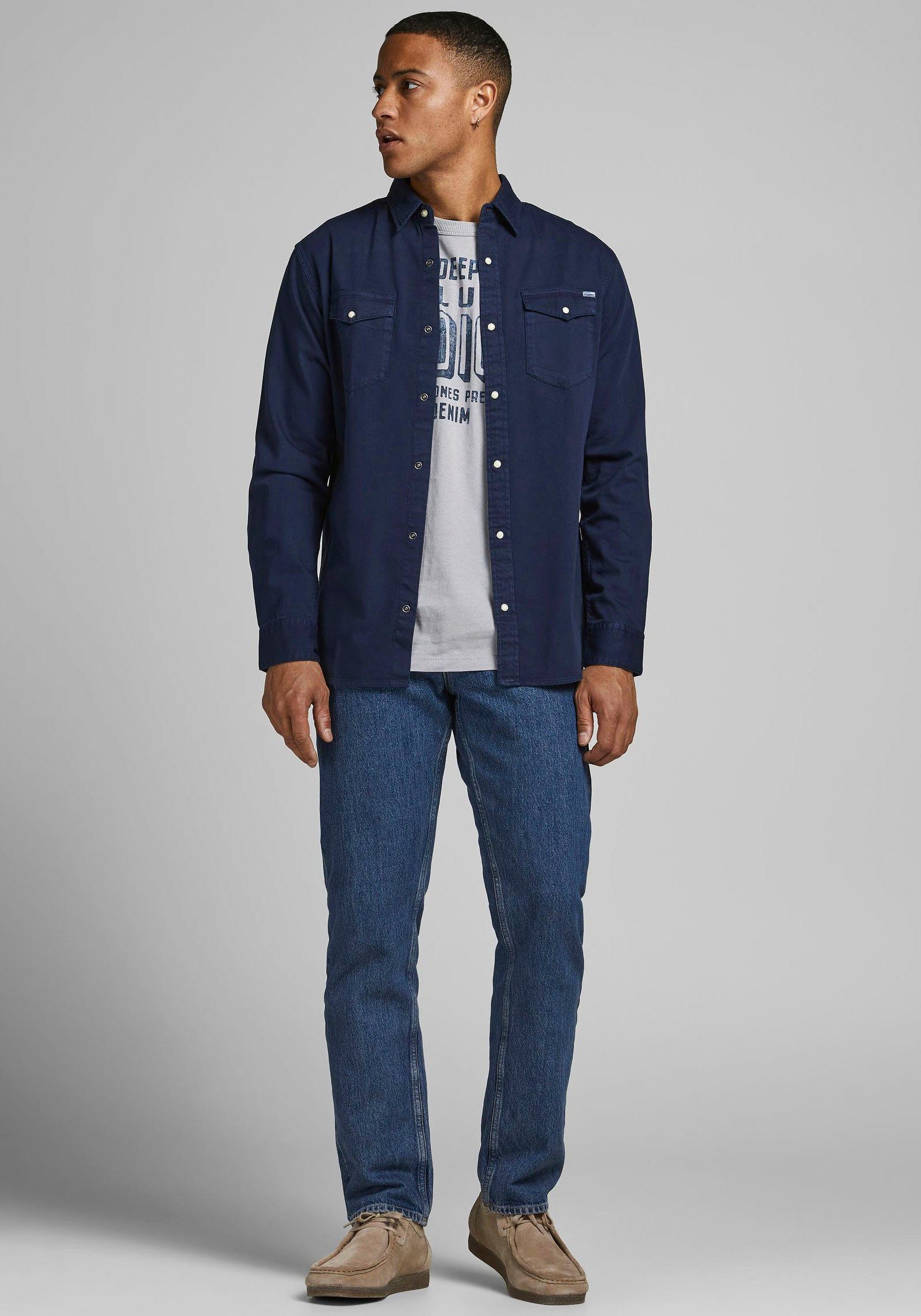 Jack & Jones Jeanshemd JJESHERIDAN im Workwear-Stil mit robuster Baumwollqualität unifarben, modisch, slim fit, Baumwolle, Hemdkragen – Bild 4 von 5