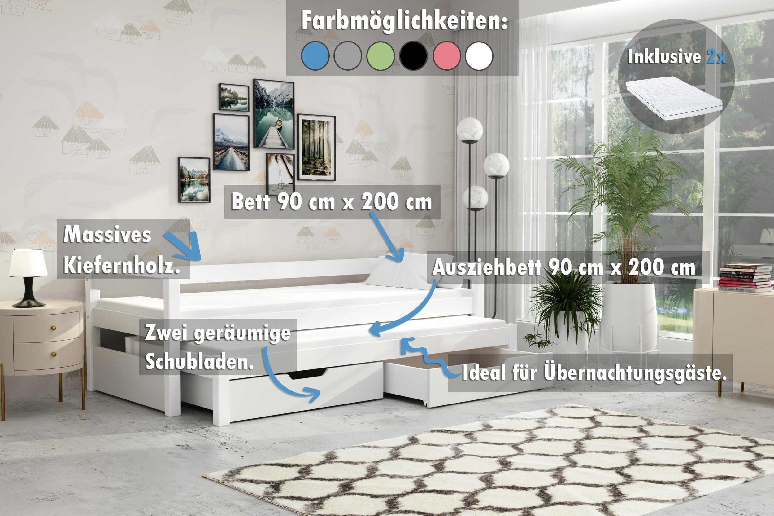 thematys Kinderbett mit Ausziehbett 2 Schubladen günstig online kaufen