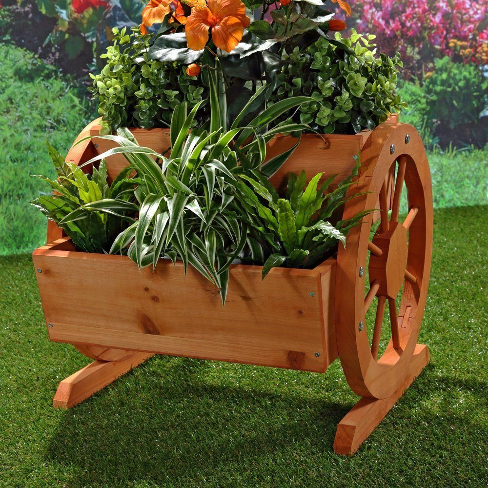 Melko Pflanzkübel Pflanzkübel Wagenräder Holz Garten Blumentrog Dekoration (Stück, 1 St., Pflanzkübel), Zum Aufstellen auf dem Boden, einer Mauer oder einem Gar – Bild 4 von 5