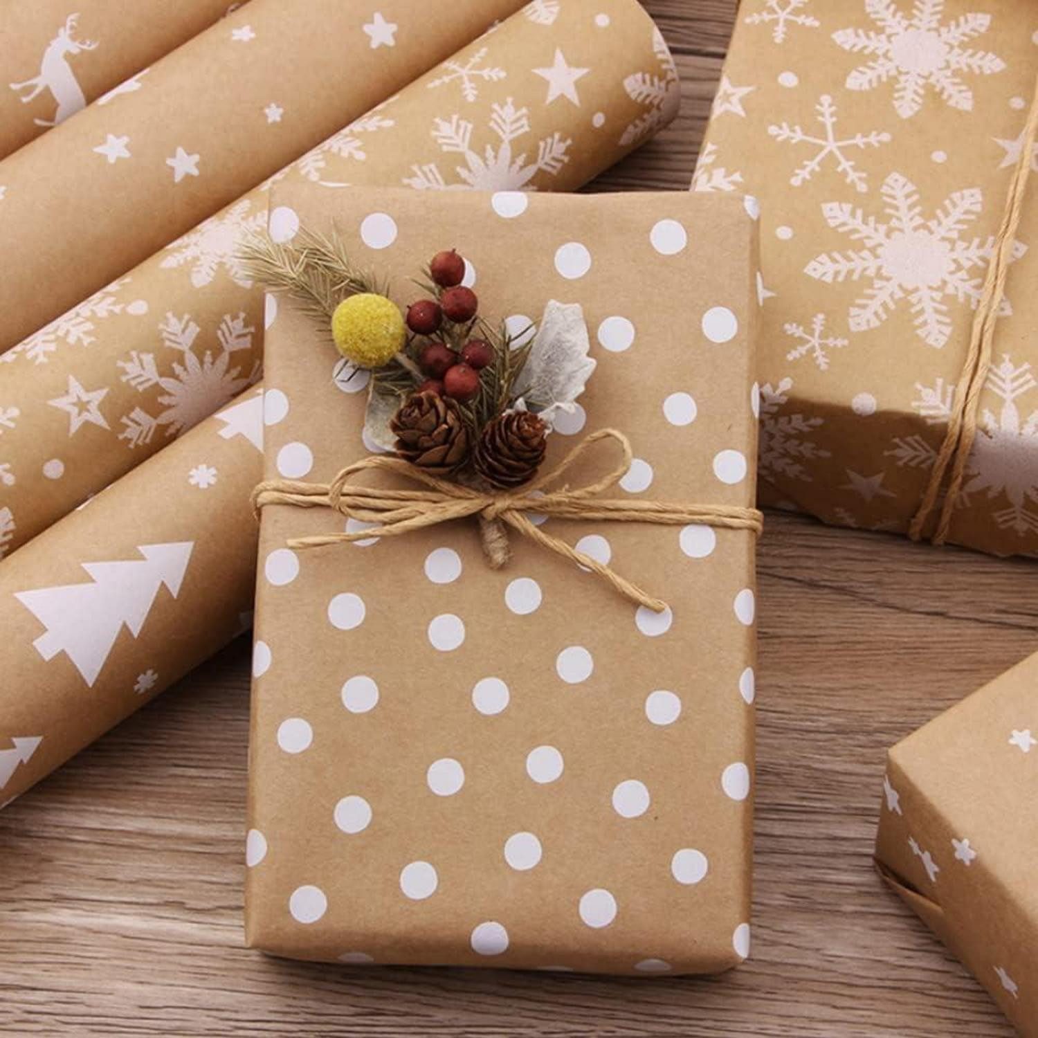 LuxusKollektion Geschenkpapier 5er Set Weihnachtsgeschenkpapier Elche Sterne Schneeflocken Retro
