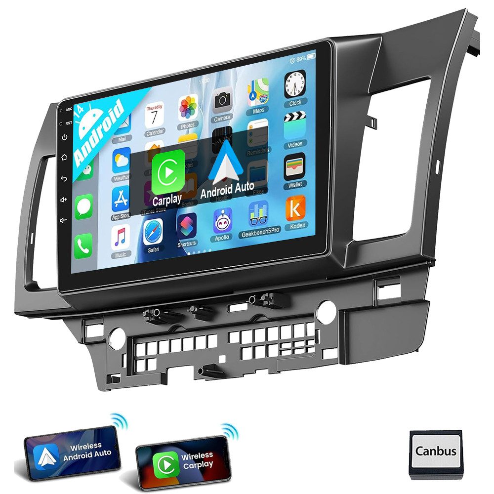 ESSGOO Android 15 Carplay Autoradio Für Mitsubishi Lancer 2008-2017 Autoradio (RDS, FM, GPS NAVI SWC RDS WIFI)