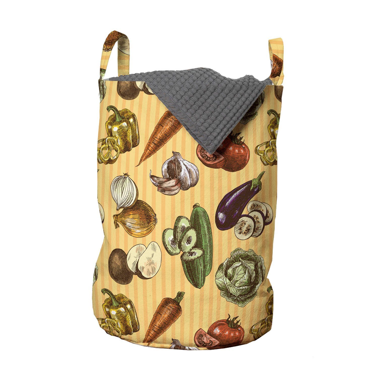 Abakuhaus Wäschesäckchen Wäschekorb mit Griffen Kordelzugverschluss für Waschsalons, Bunt Flüchtiges Gemüse | Wäschesäcke