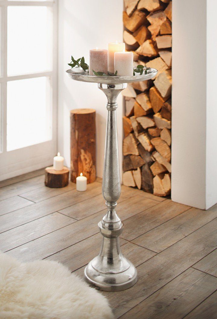 Dekoleidenschaft Dekosäule silber hoch, Antik 78cm XXL Look Pflanzenständer, aus Kerzenständer, Metall