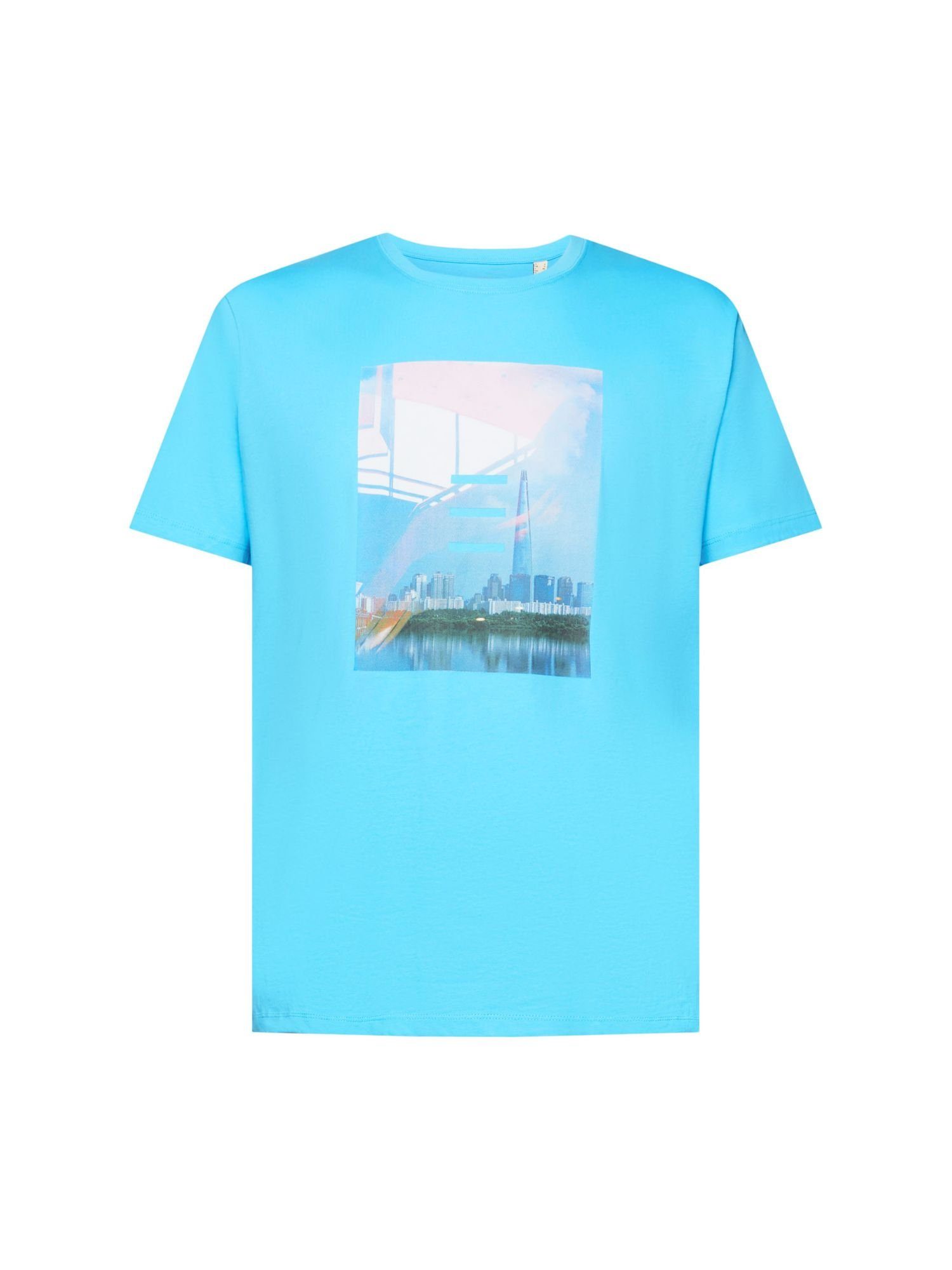 Esprit T-Shirt Baumwoll-T-Shirt mit Print (1-tlg) TURQUOISE