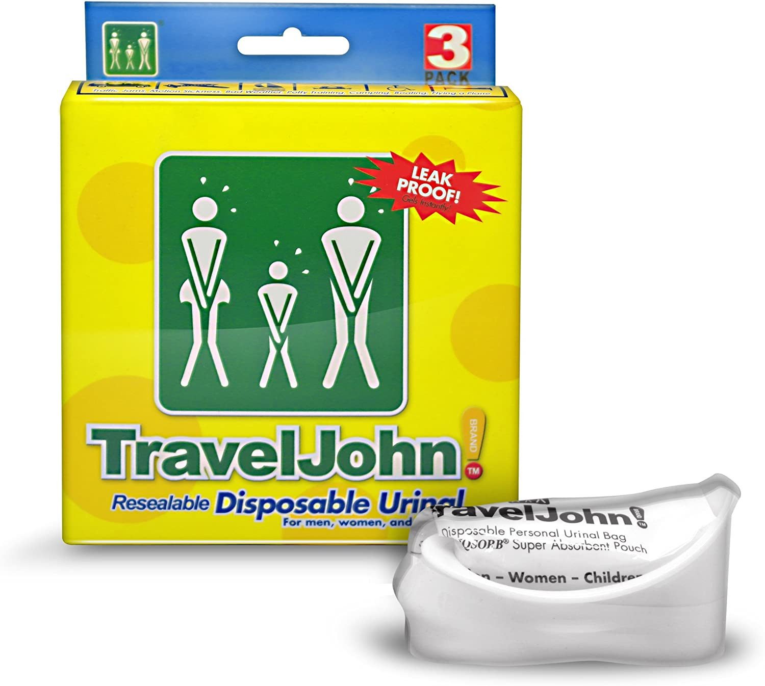 TravelJohn Campingtoilette TRAVEL JOHN Spucktüte Wegwerf Urinal 3 Stück TJ1N
