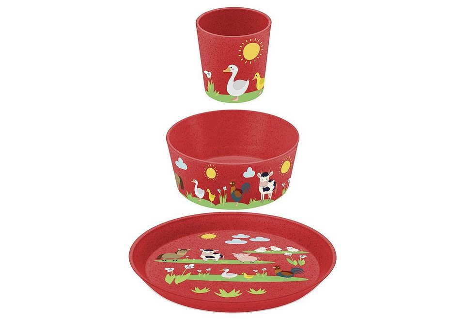 KOZIOL Kindergeschirr-Set 3er-Set Kleiner Teller + Schale + Becher CONNECT  FARM (3-tlg), 1 Personen, Kunststoff, Co² neutral produziert, Made in  Germany, 3 Teile, für 1 Person