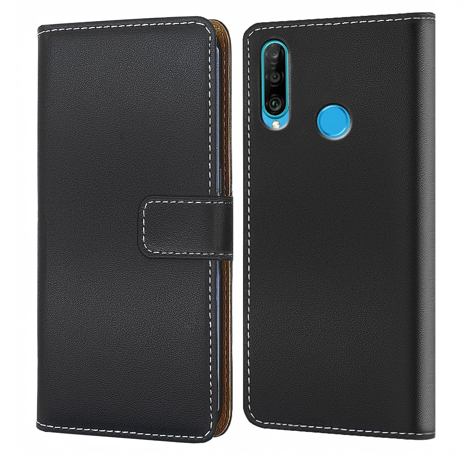 Numerva Handyhülle Bookstyle Etui Handytasche Schutzhülle für Huawei P30 / Lite / Pro, Klapphülle Flip Cover Schwarz
