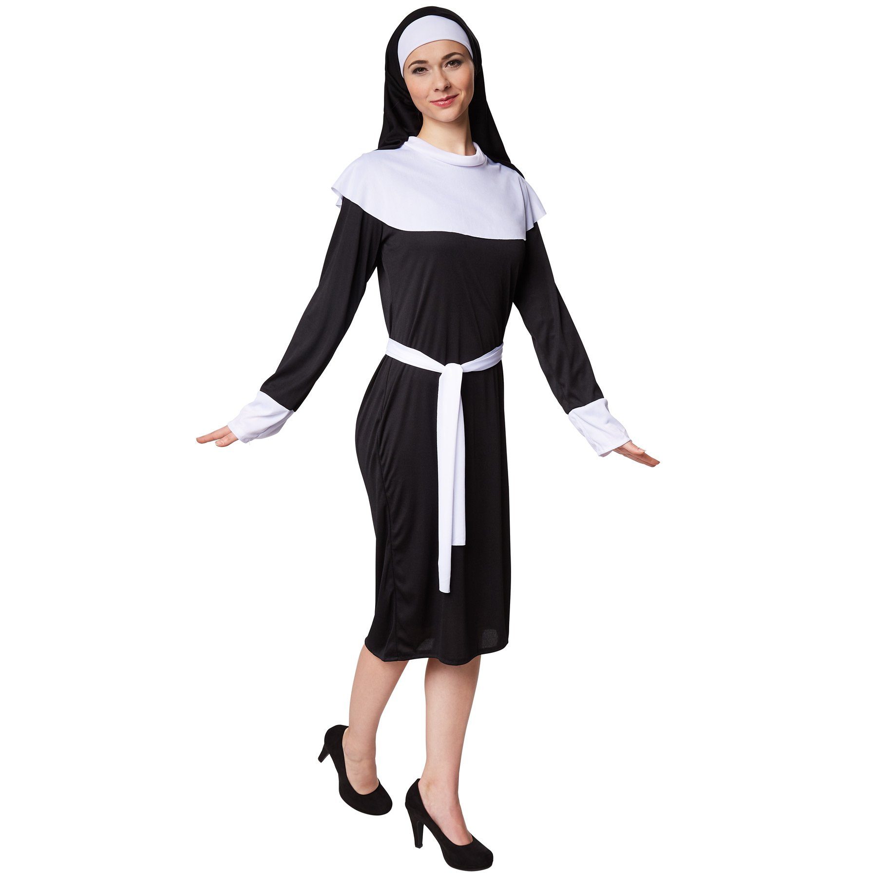 dressforfun Kostüm Frauenkostüm Nonne, Himmlisches, schwarzes und langes Kleid
