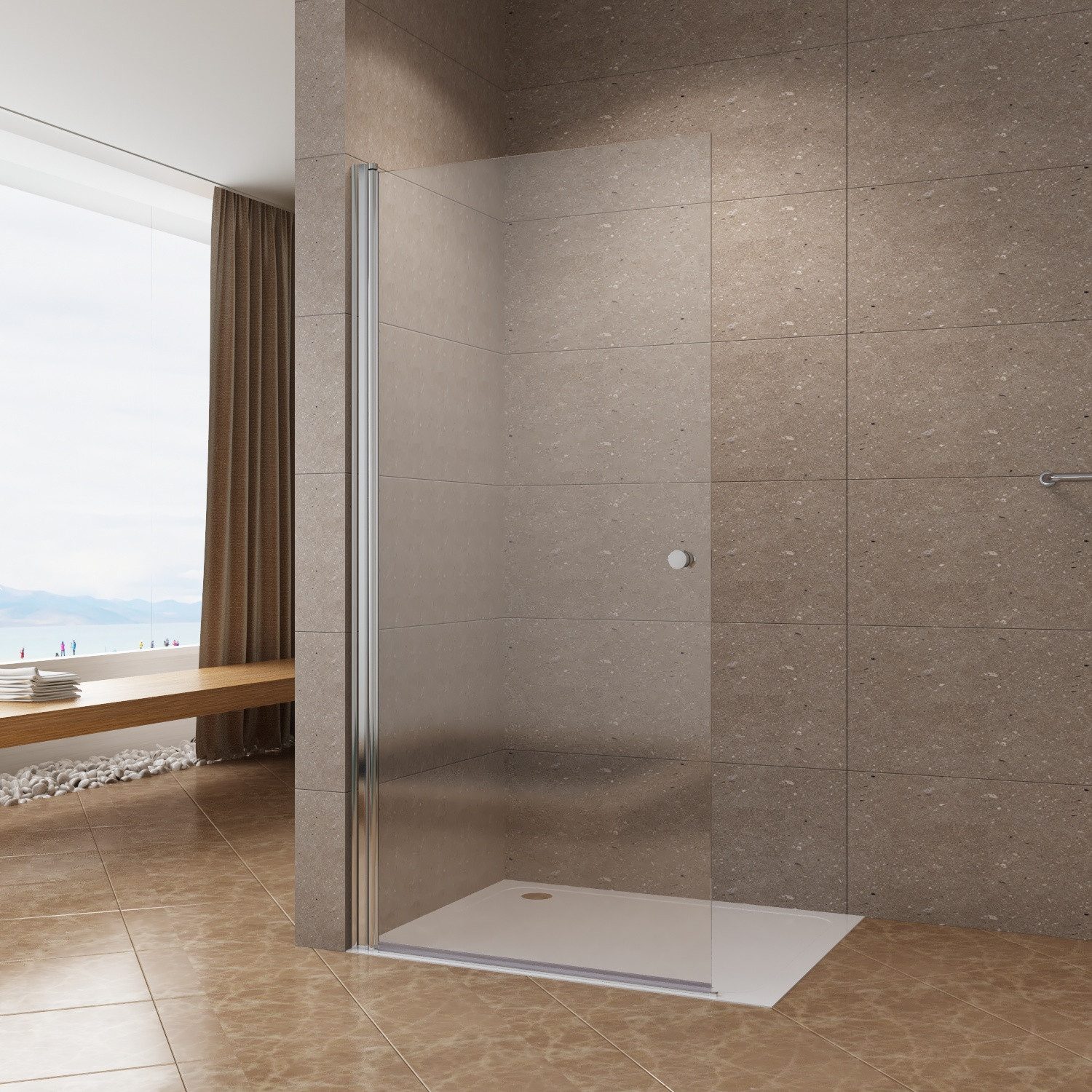AQUALAVOS Walk-in-Dusche Walk-In Duschabtrennung Glas​ Rahmenlos Feststehend Duschwand​, 6 mm Einscheiben-Sicherheitsglas (ESG), Breite 65/70/75/85/95cm, Höhe 197cm, Tür öffnet nach innen oder außen